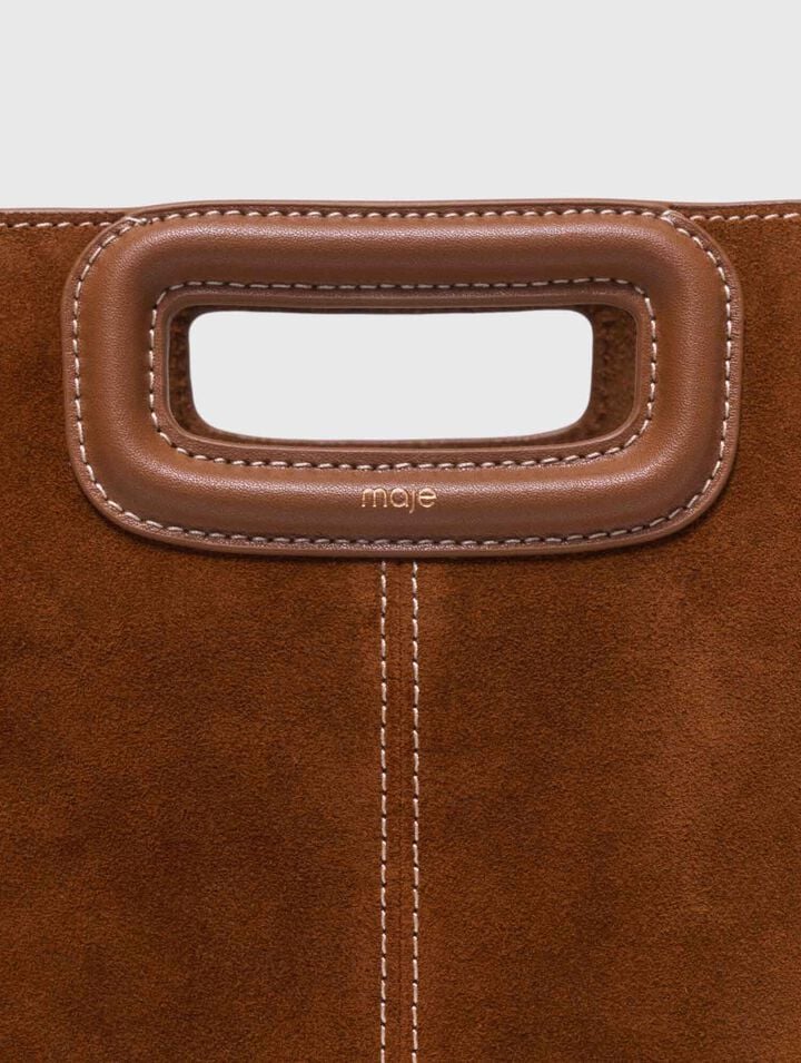 Topstitched suede M bag