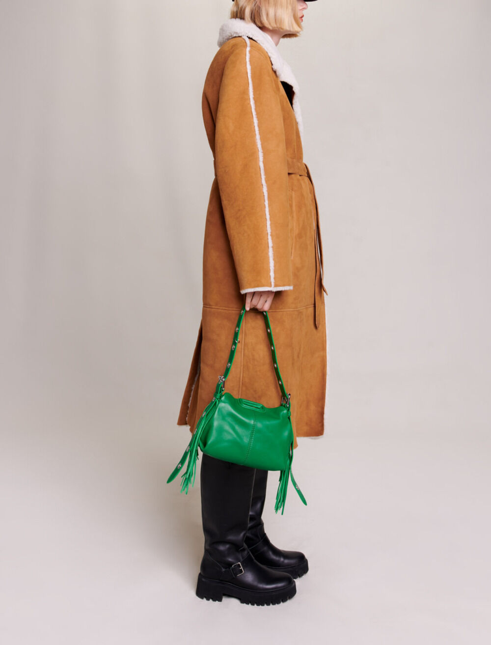 Long fleece coat Brown For Women | Maje