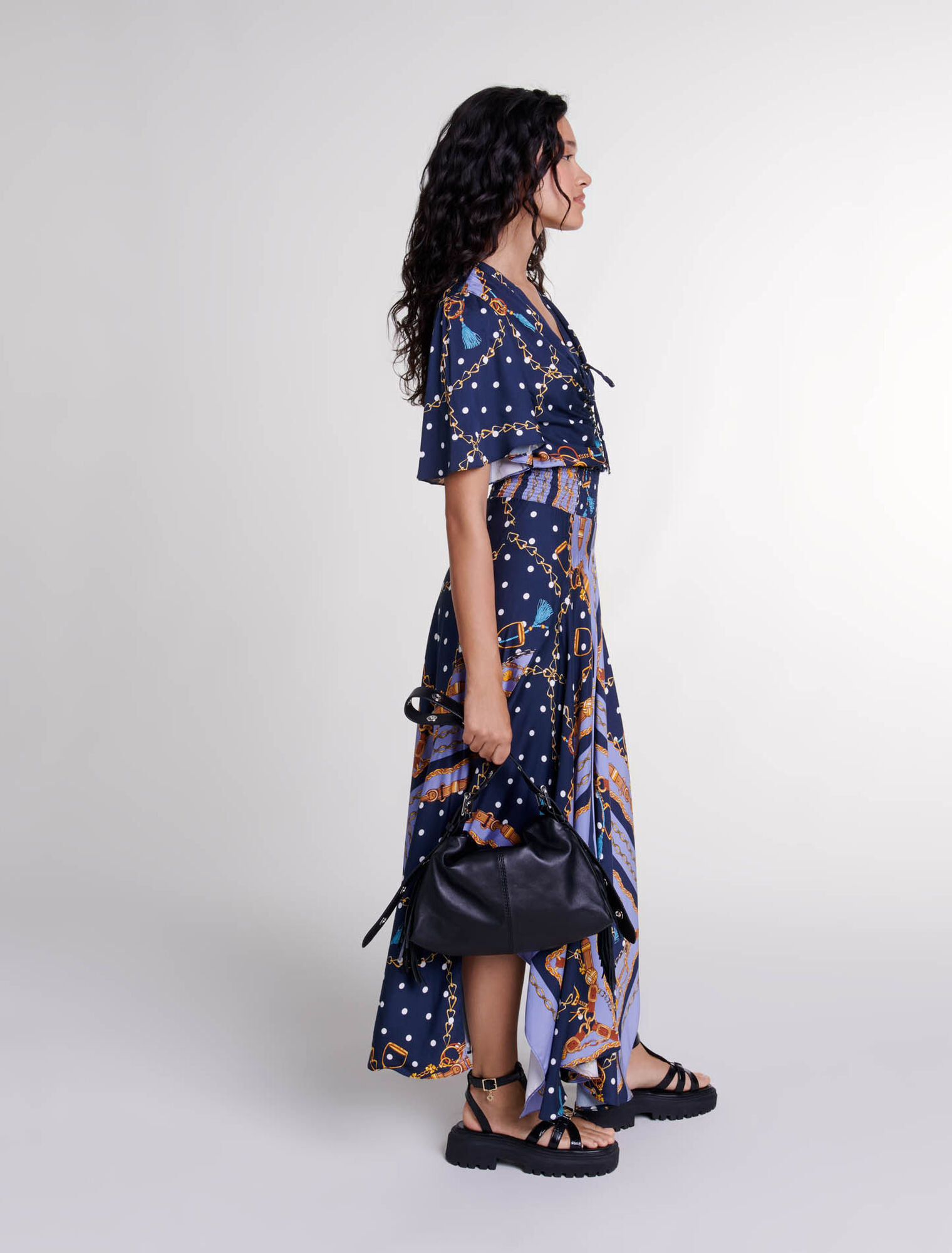 Satin-look patterned maxi dress 