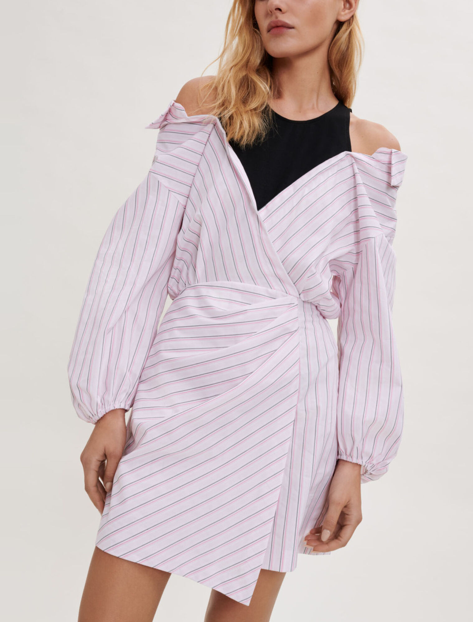 Striped trompe l'oeil dress