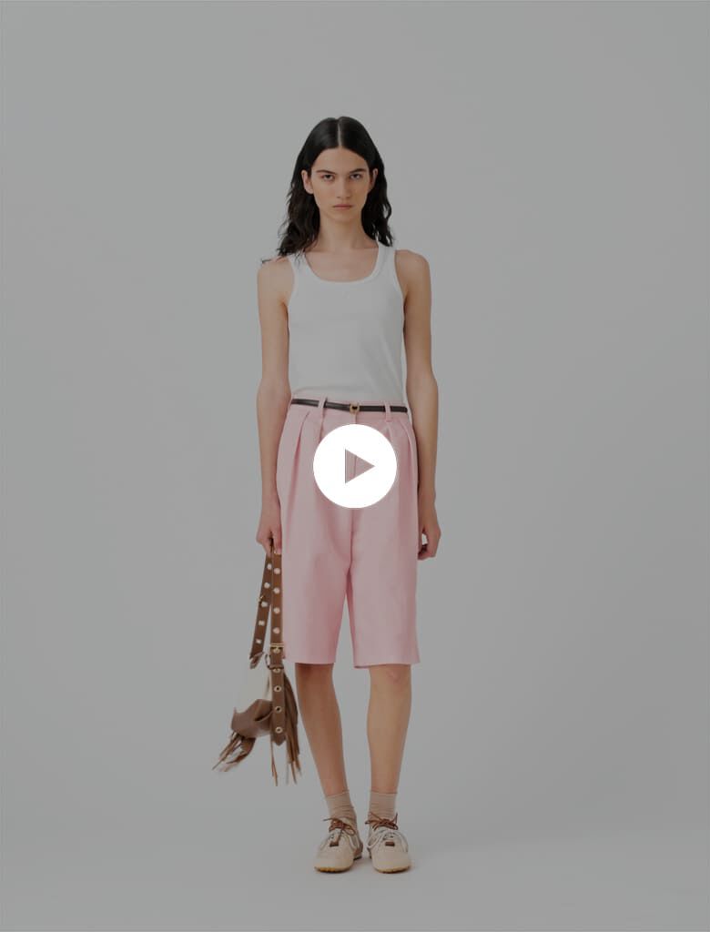 Pleated linen blend Bermuda shorts Pink For Women | Maje