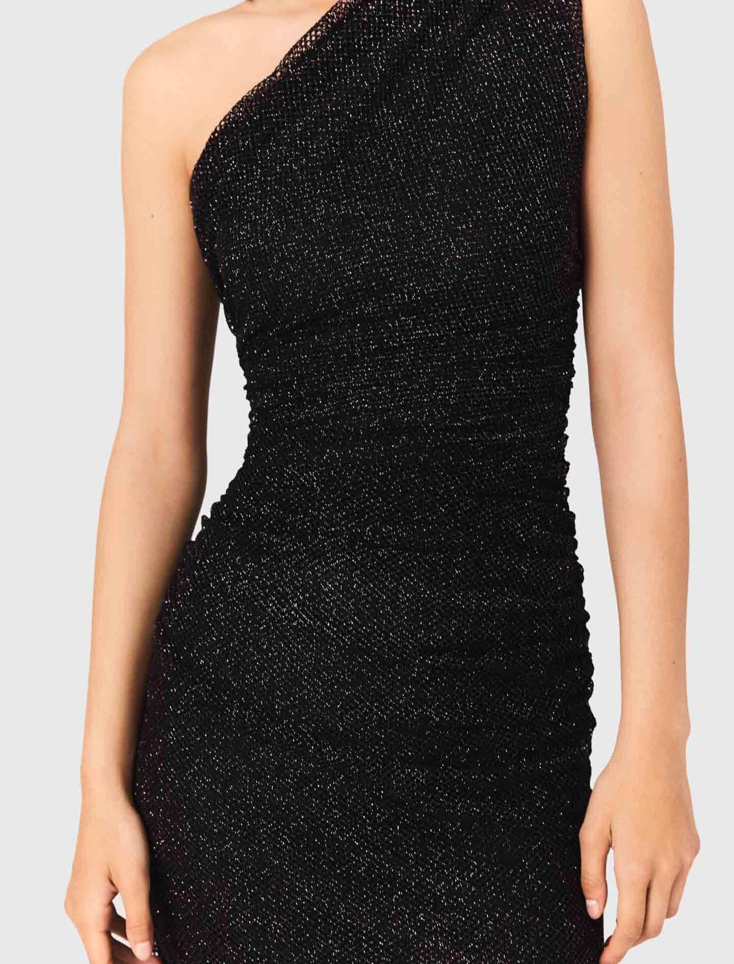 Asymmetric rhinestone knit dress Black / Gray For Women | Maje