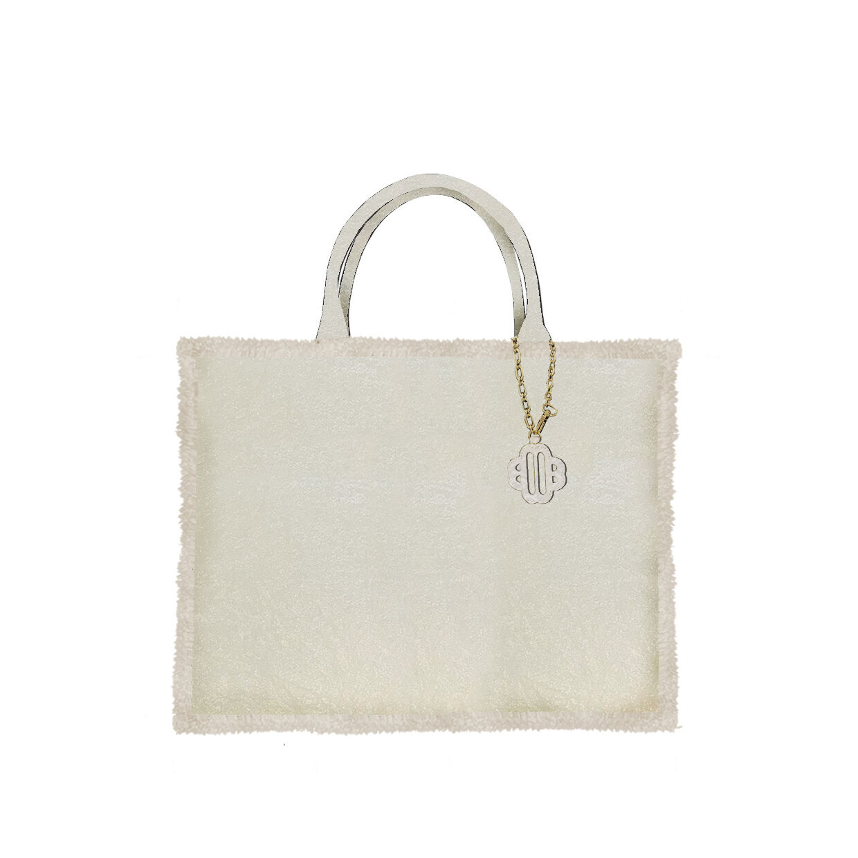 Metallic white and faux fur tote bag