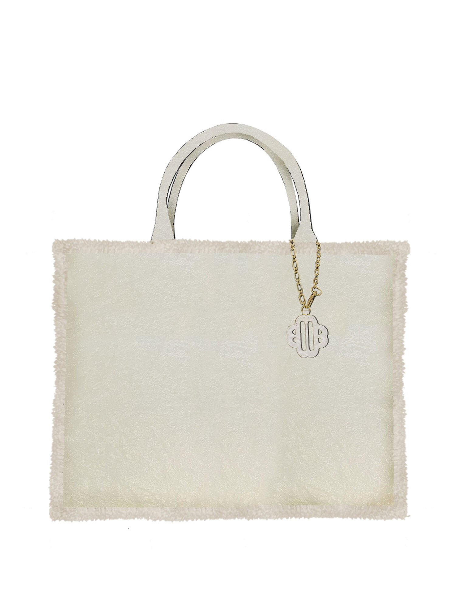 Metallic white and faux fur tote bag