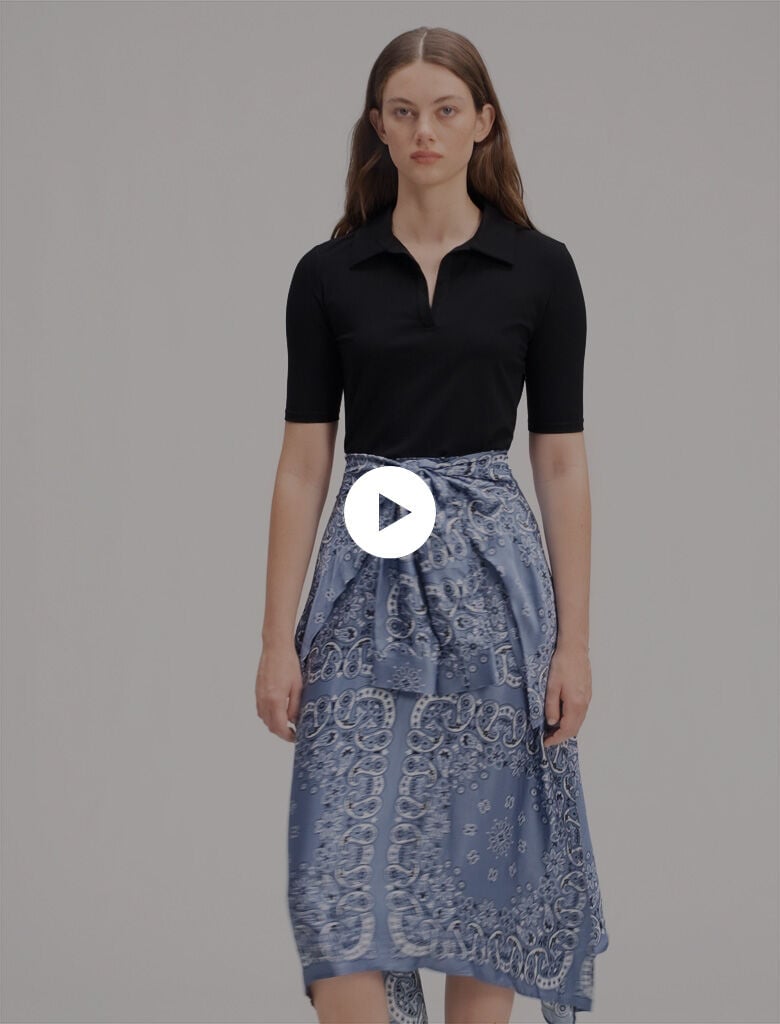 Layered-effect patterned dress Blue For Women | Maje