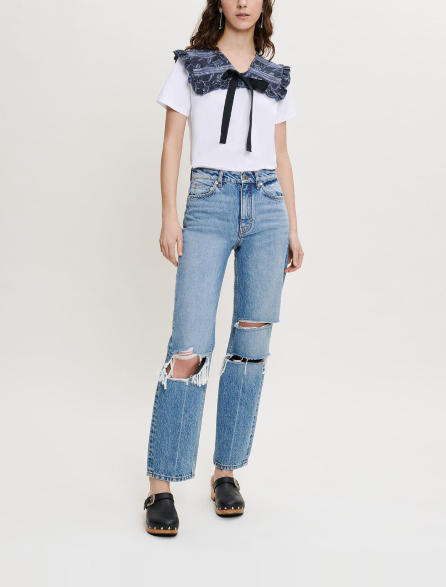 Mixed-material tee-shirt