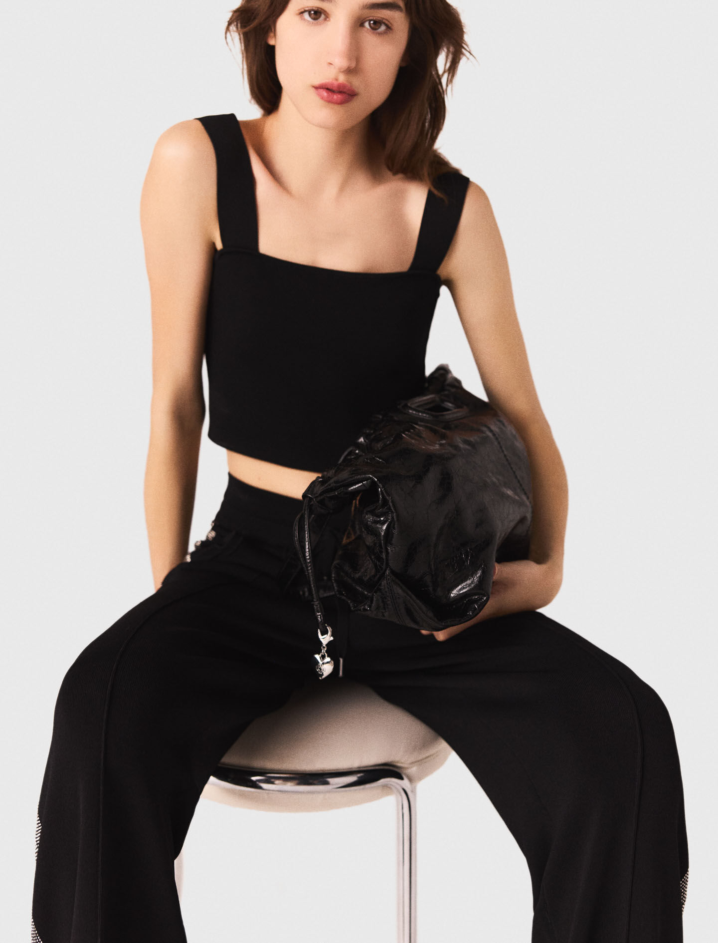 トップス gypsohila Lightly Knit Tops / Black Giorgio Armani - Black Halter Strap Knit Top | Mitchell Stores