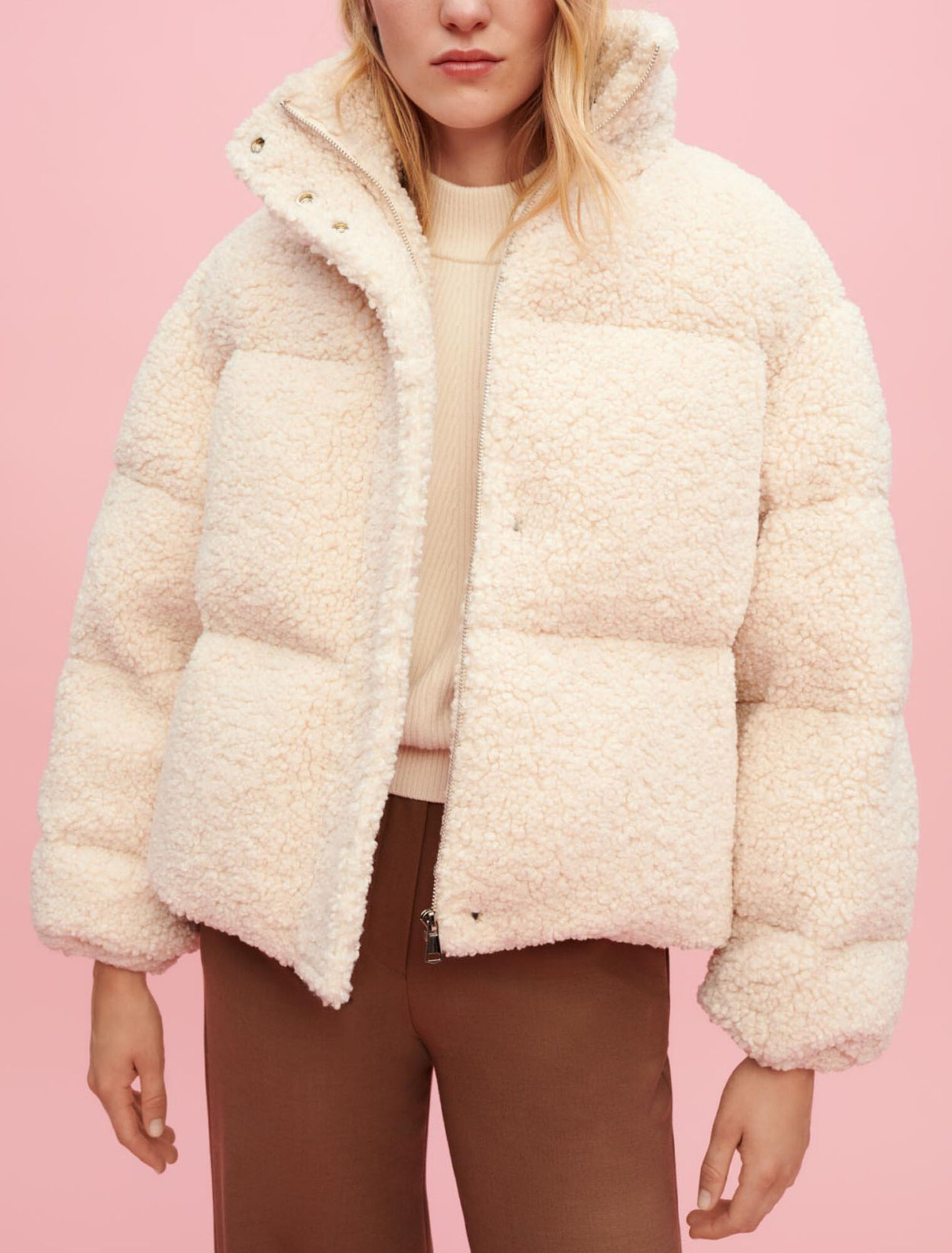 Ecru faux fur down jacket