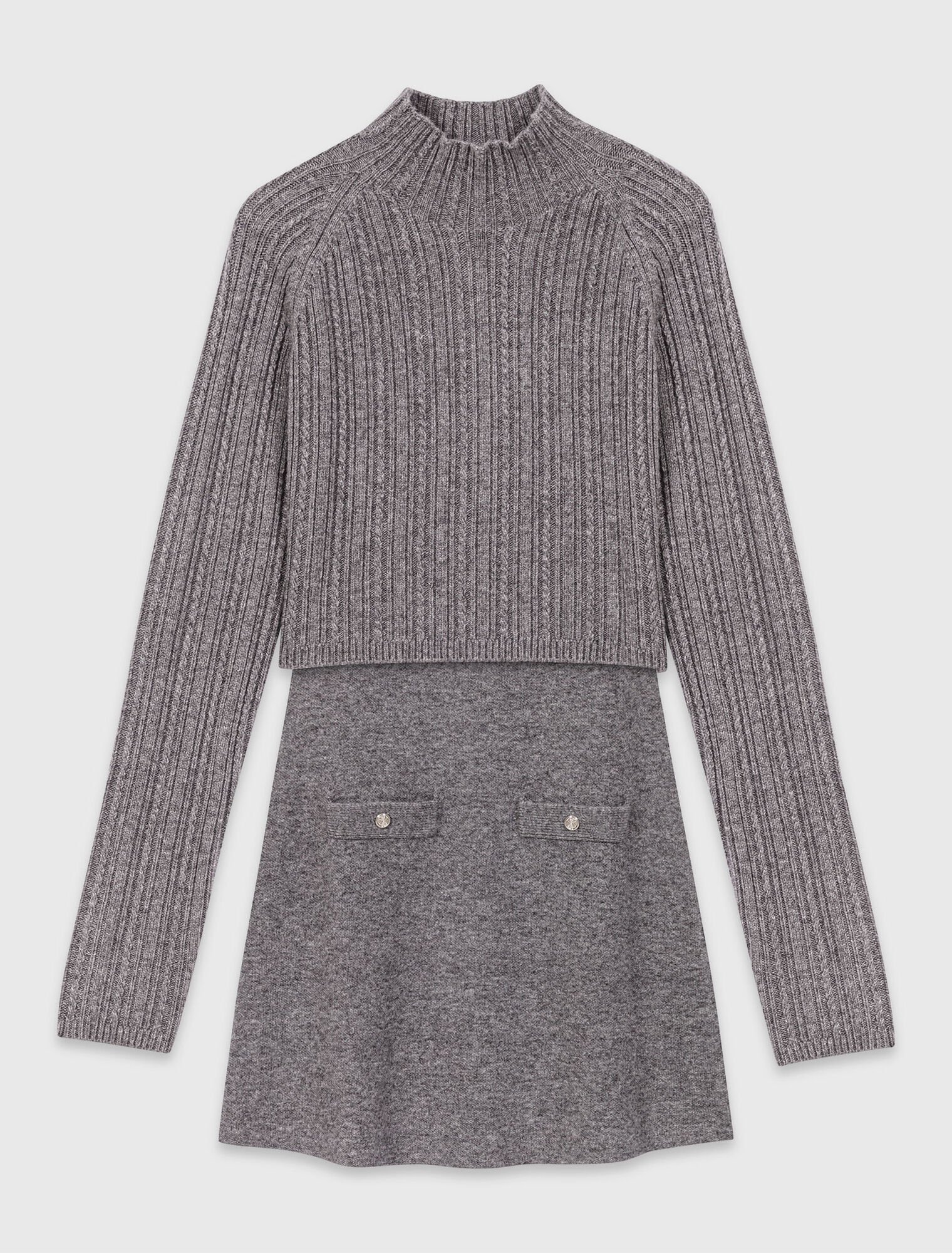 Knit mini dress with removable sweater
