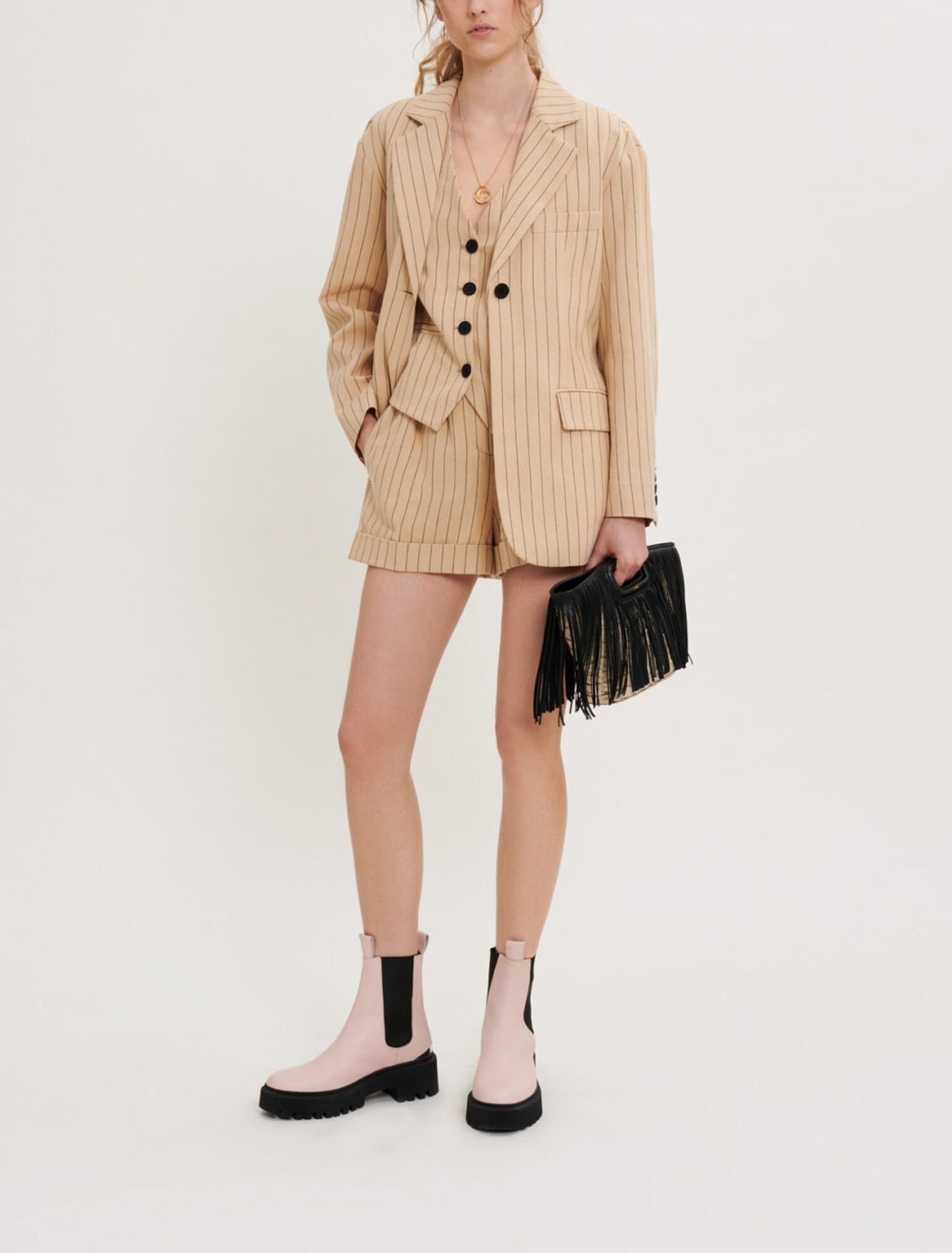 Belted striped jacket