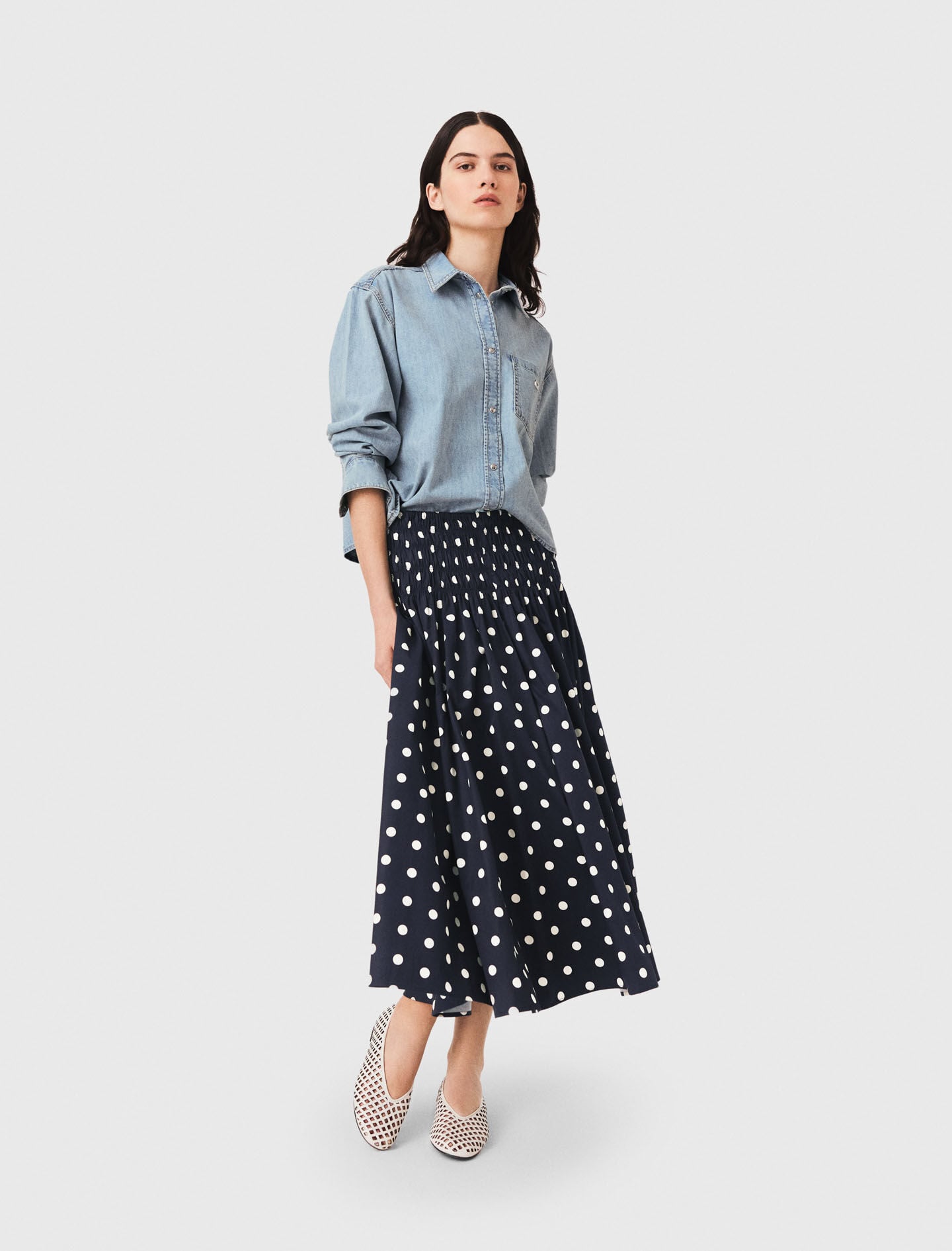 Long cotton skirt Blue For Women | Maje