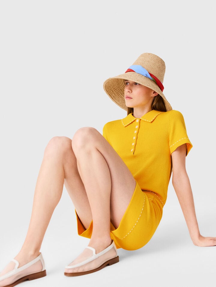 Knit playsuit with polo collar