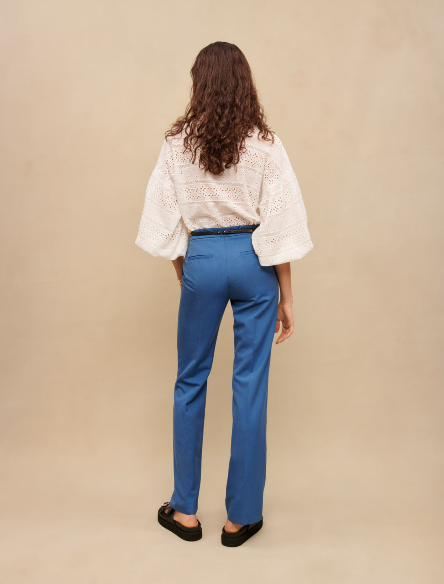 Blue straight-cut tailored trousers