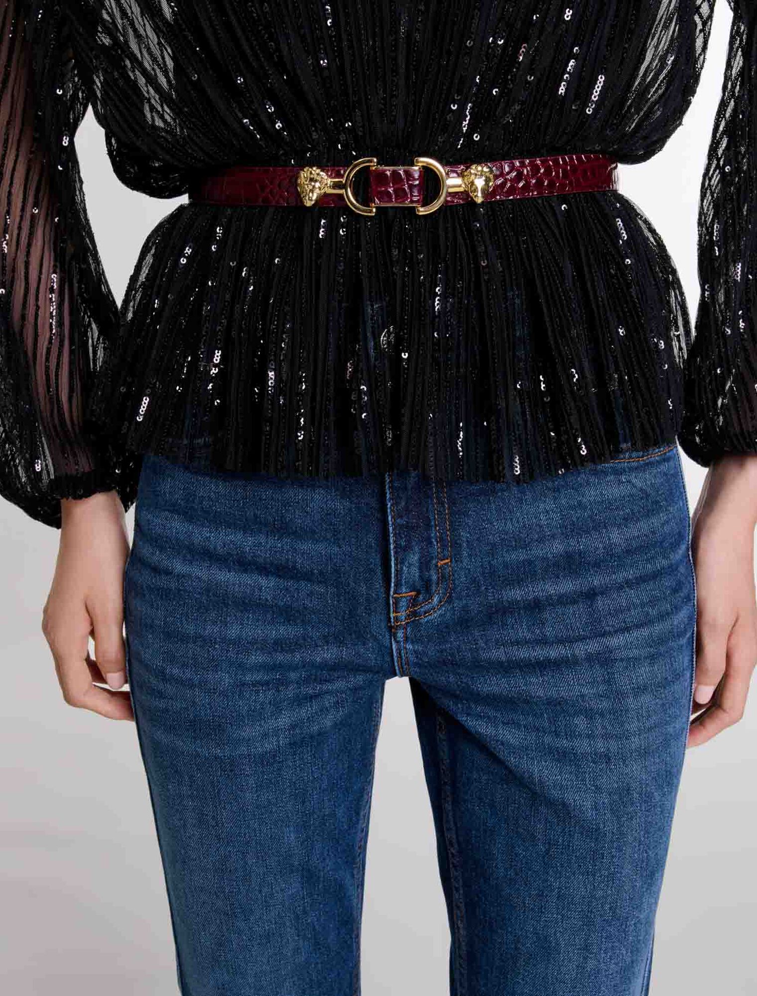 Thin leather belt with lion bit