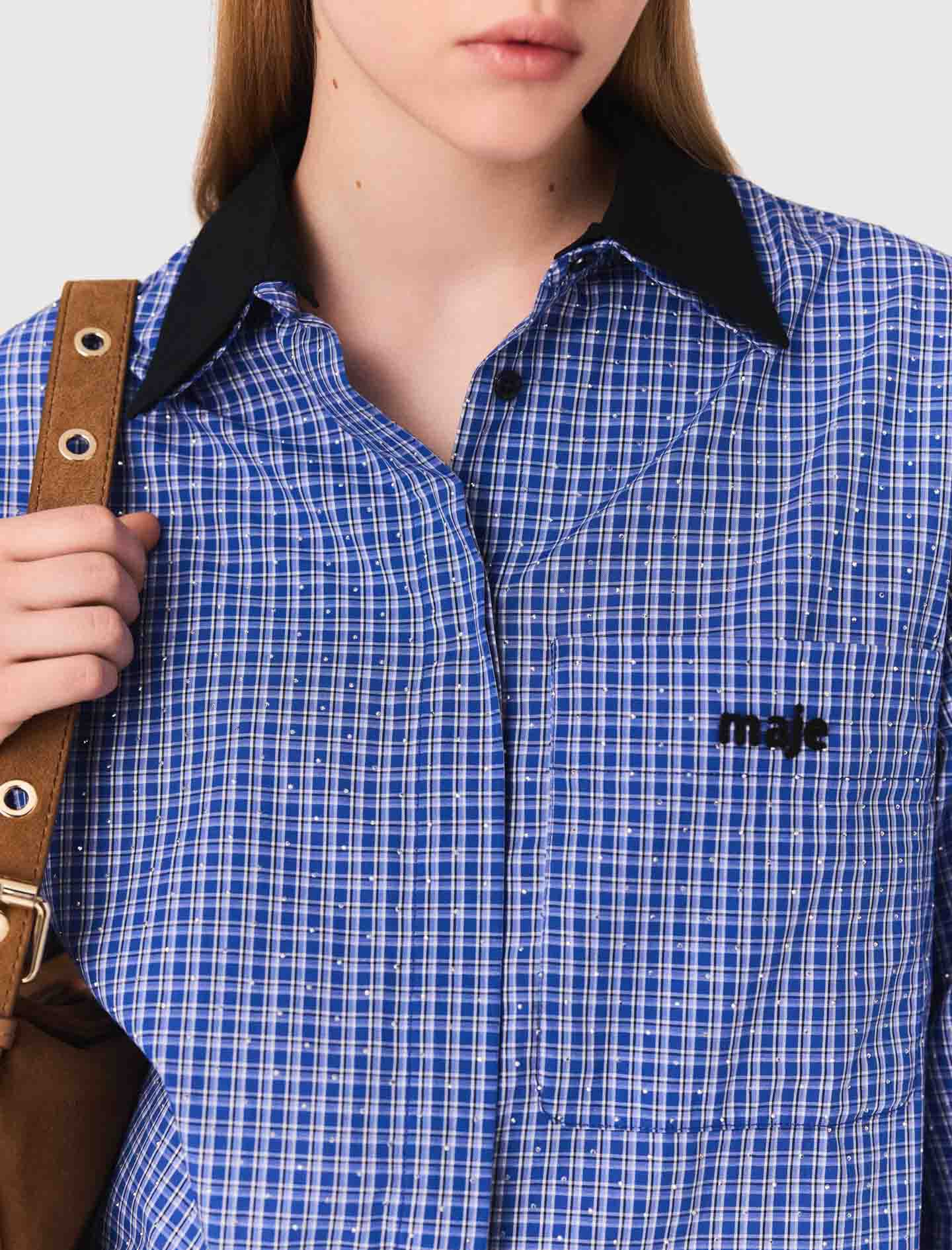 Removable collar rhinestone shirt Blue For Women | Maje