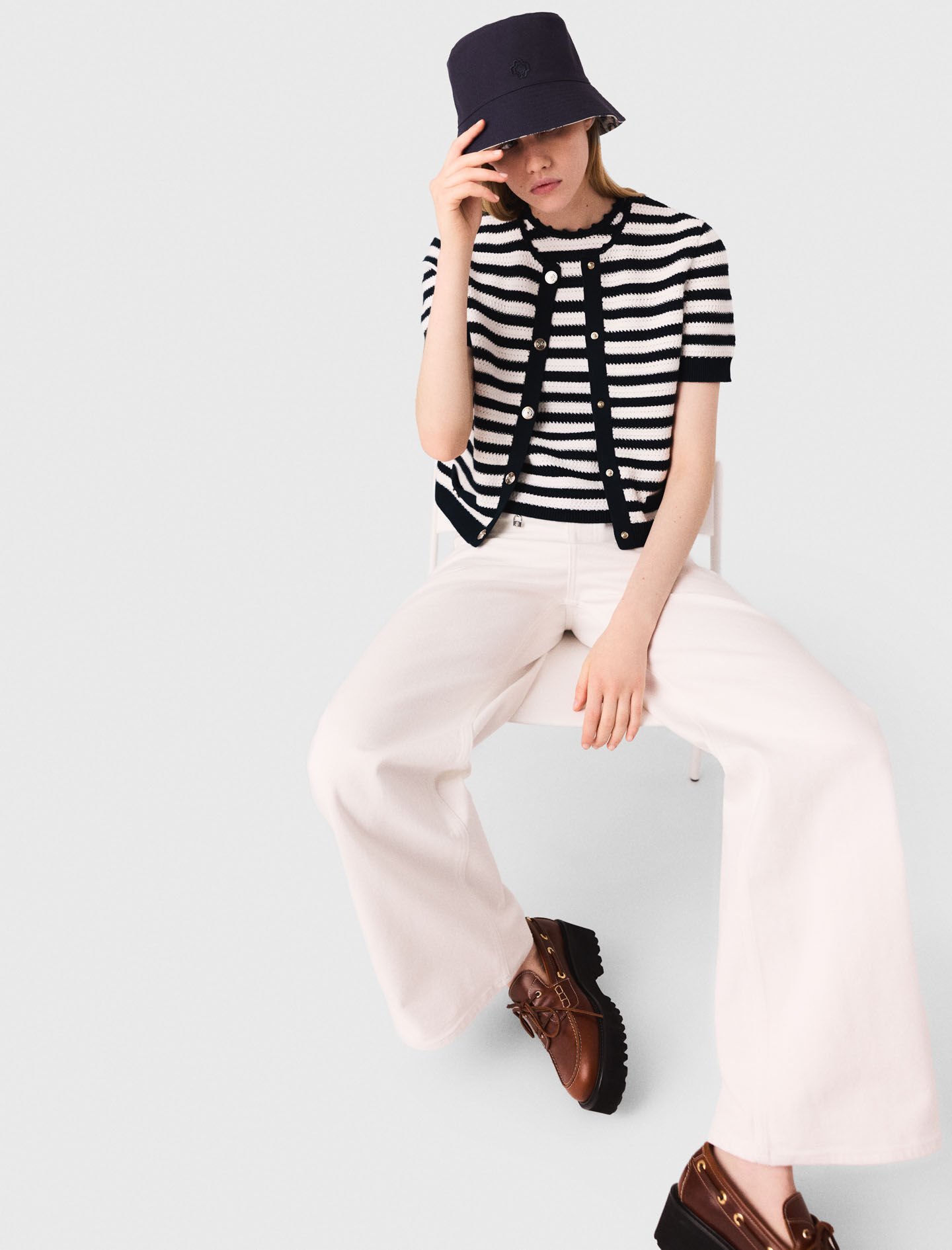 Crochet cropped cardigan Bicolor For Women | Maje