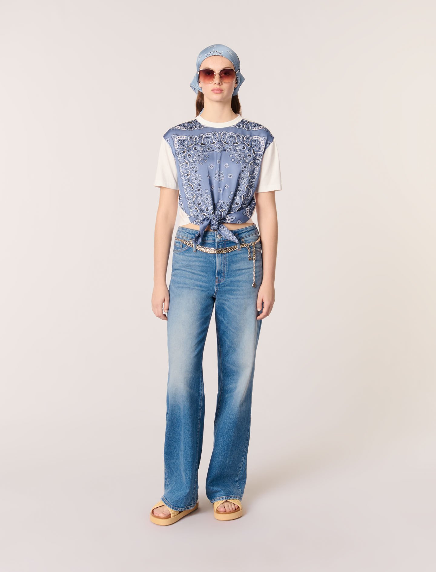 Tie-front T-shirt with print Blue For Women | Maje
