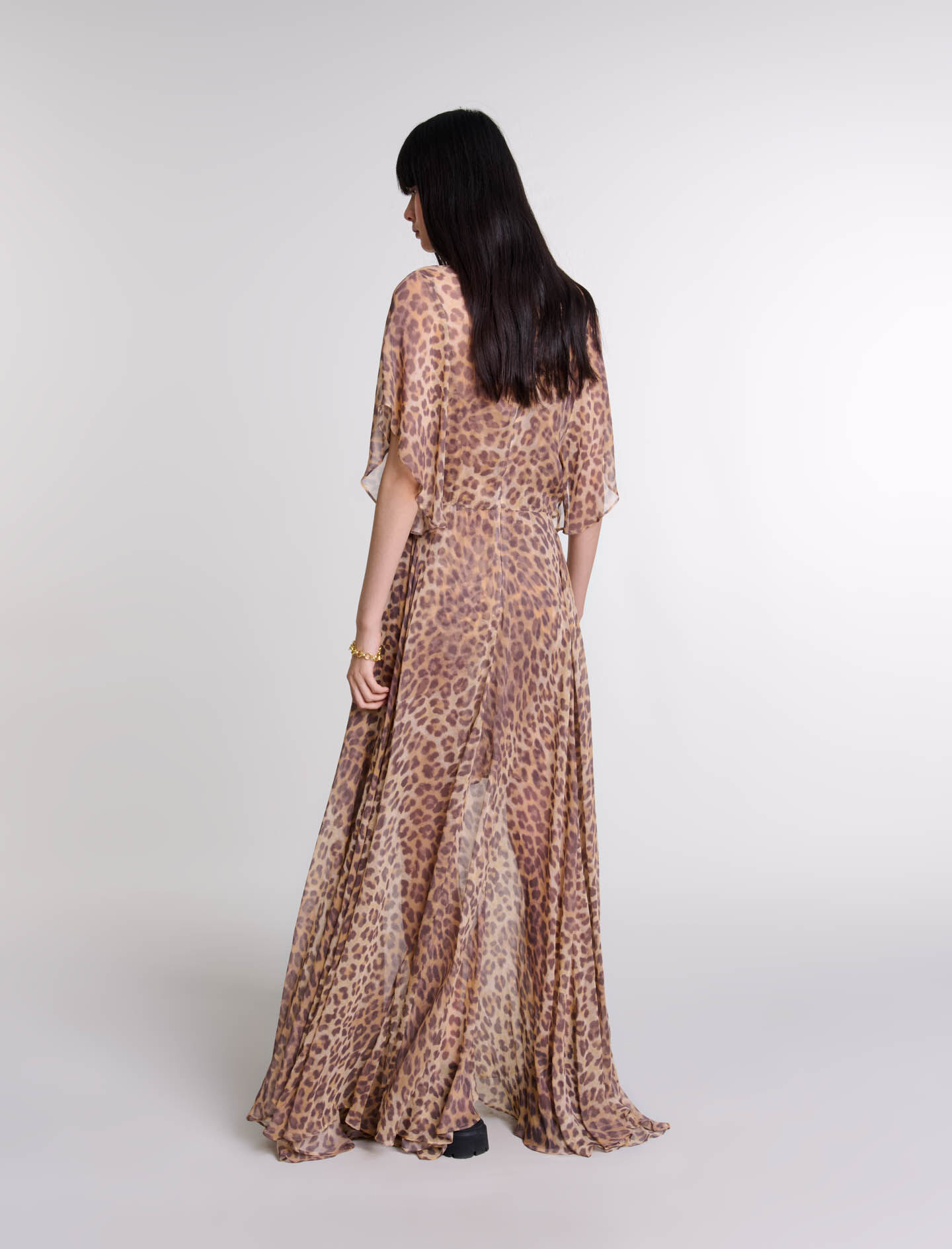 人気ブランドを Leopard-print maxi dress Brown For Women | Maje 靴