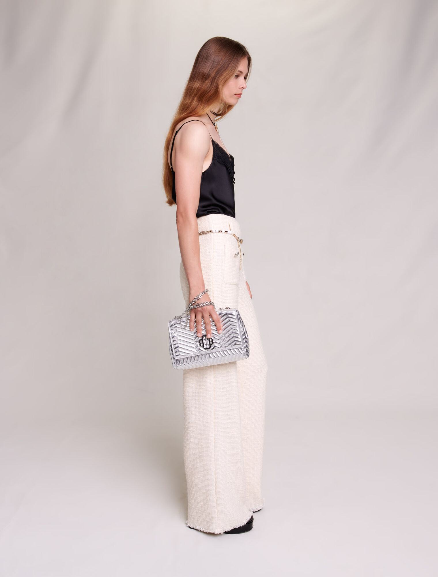 Wide-leg tweed trousers