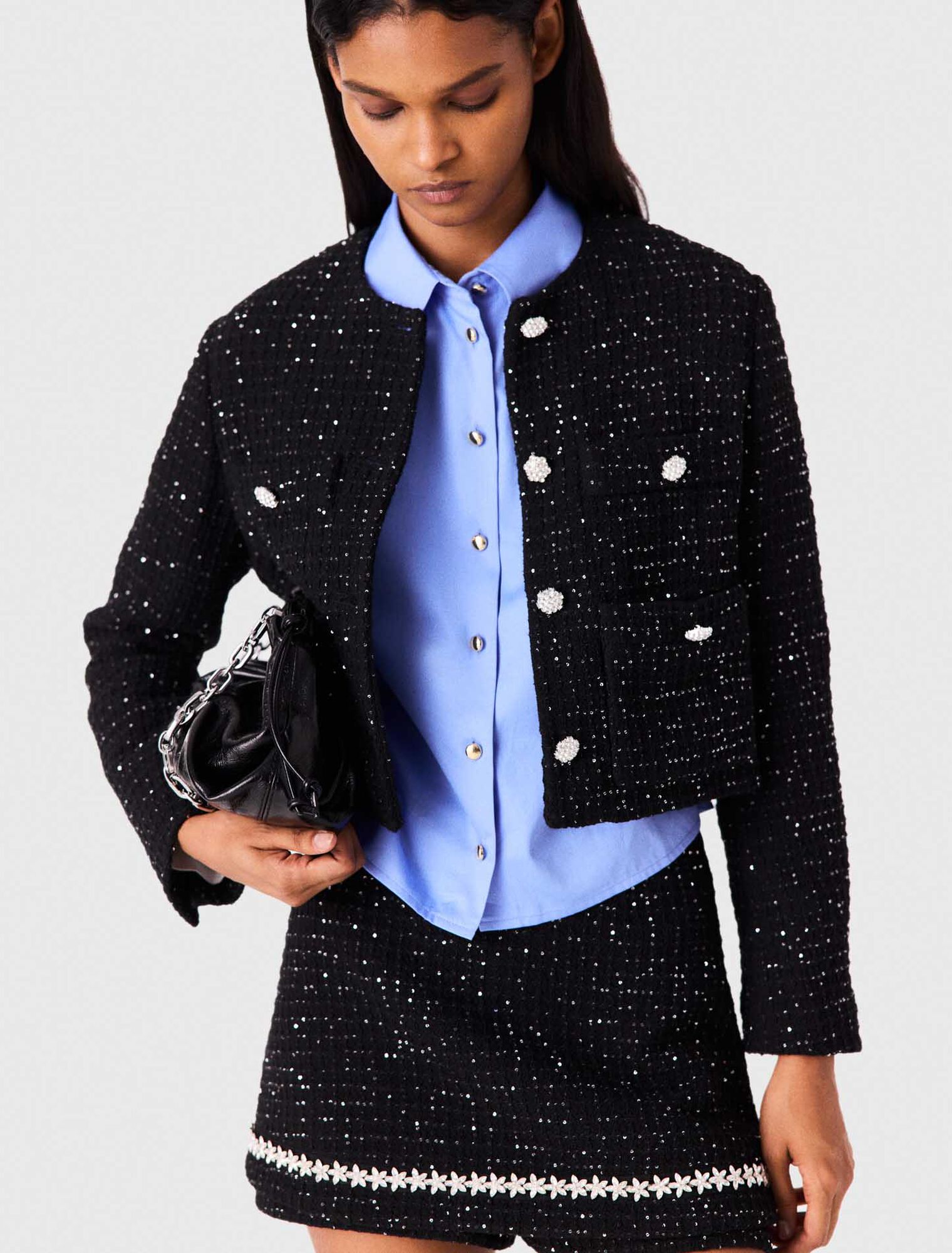 Short sequin tweed jacket