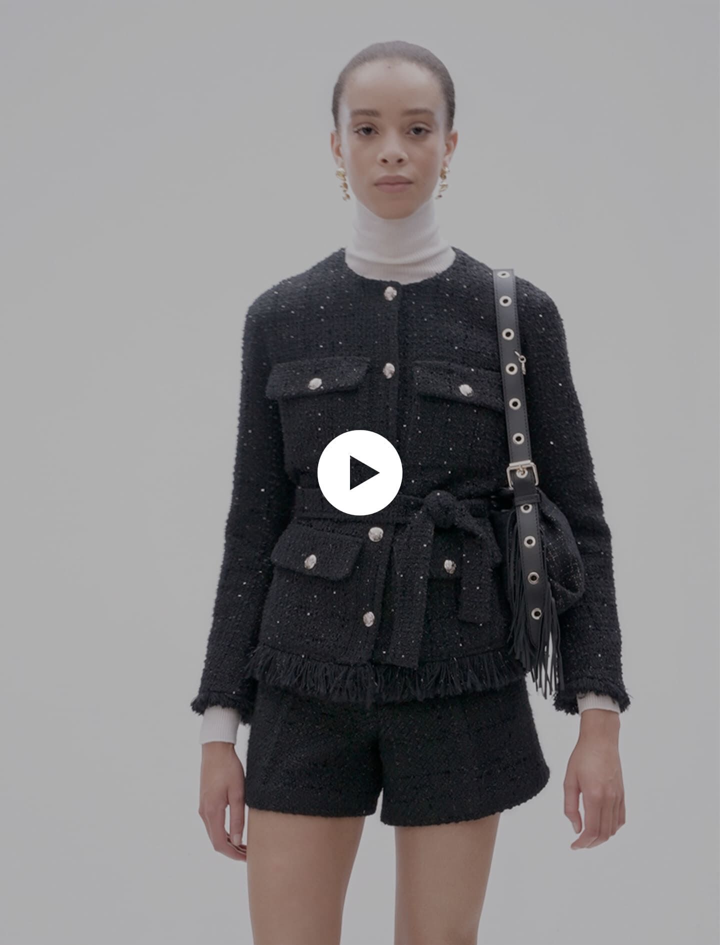Sequinned tweed jacket Black / Gray For Women | Maje