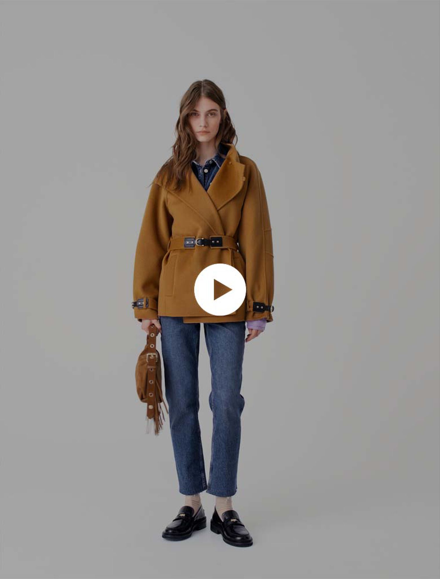 Belted mid-length wool coat