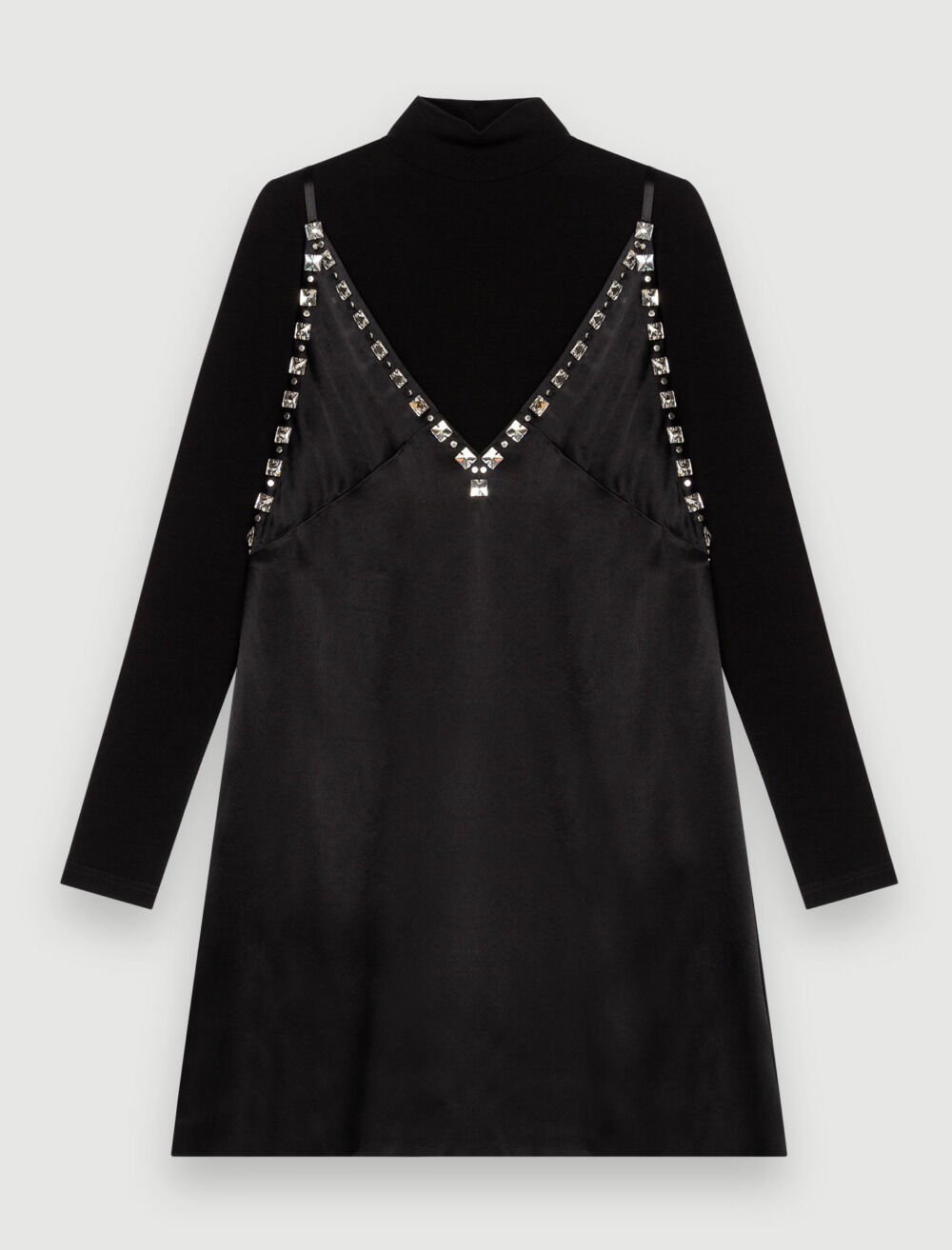 袖の裏地のチラ見せ　エレガントな黒のサテン風トップス　MAJIK Black satin dress with jeweled straps Black / Gray For Women