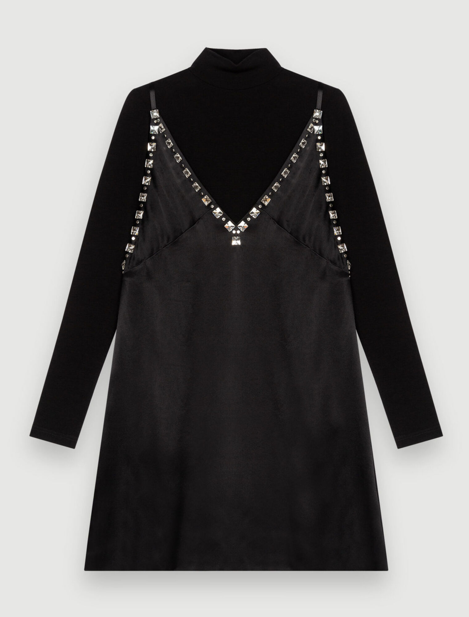 Black satin dress with jeweled straps