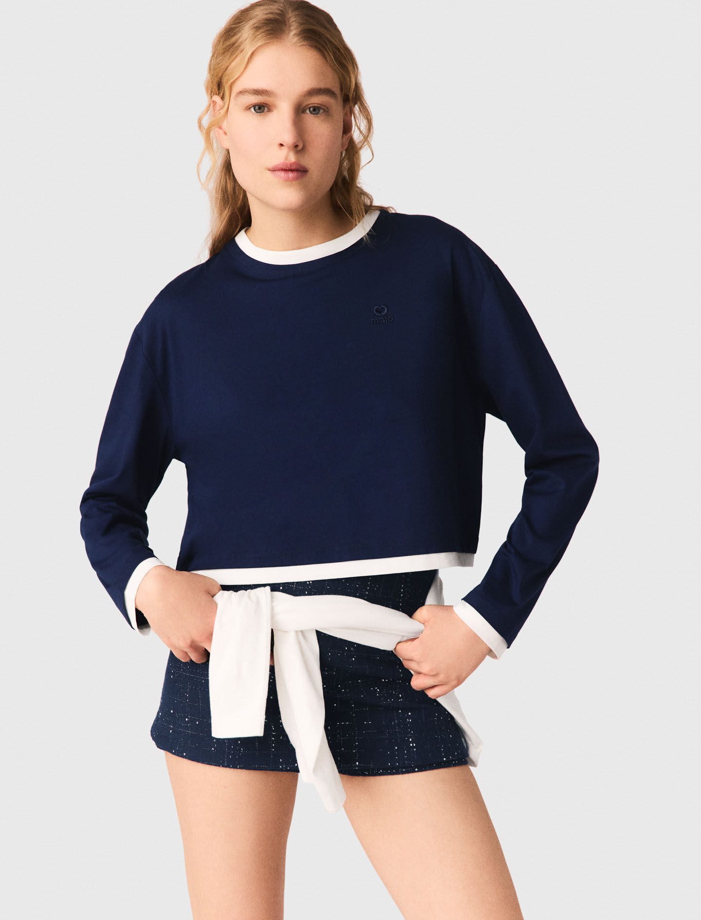 Layered-effect T-shirt Blue For Women | Maje