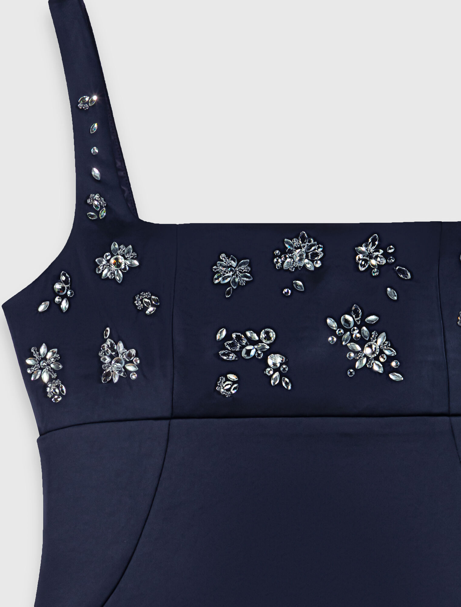 Short embroidered satin dress