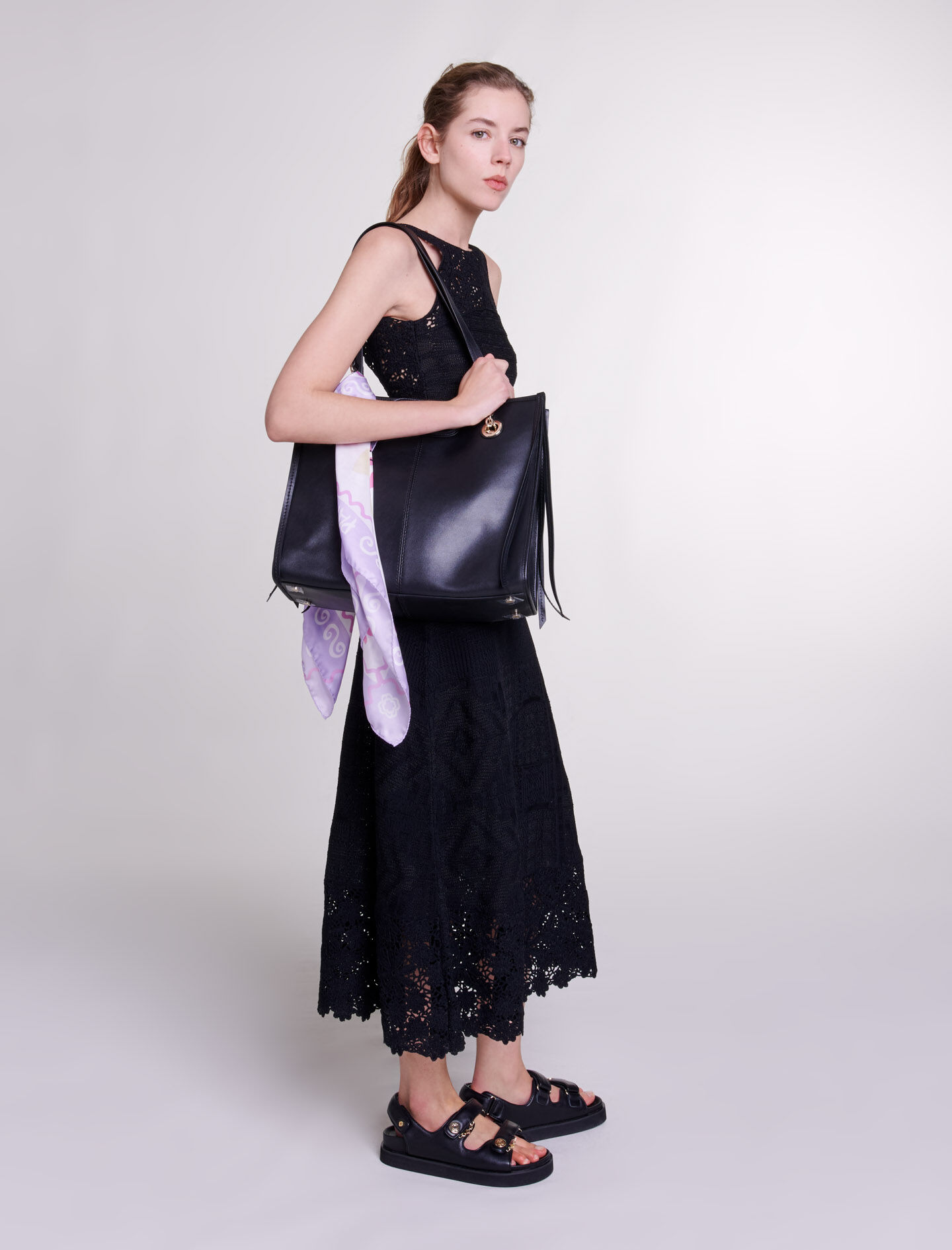 Crochet-knit maxi dress Black / Gray For Women | Maje