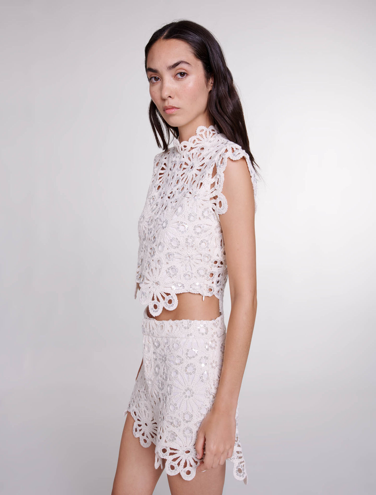 Crochet and sequin shorts