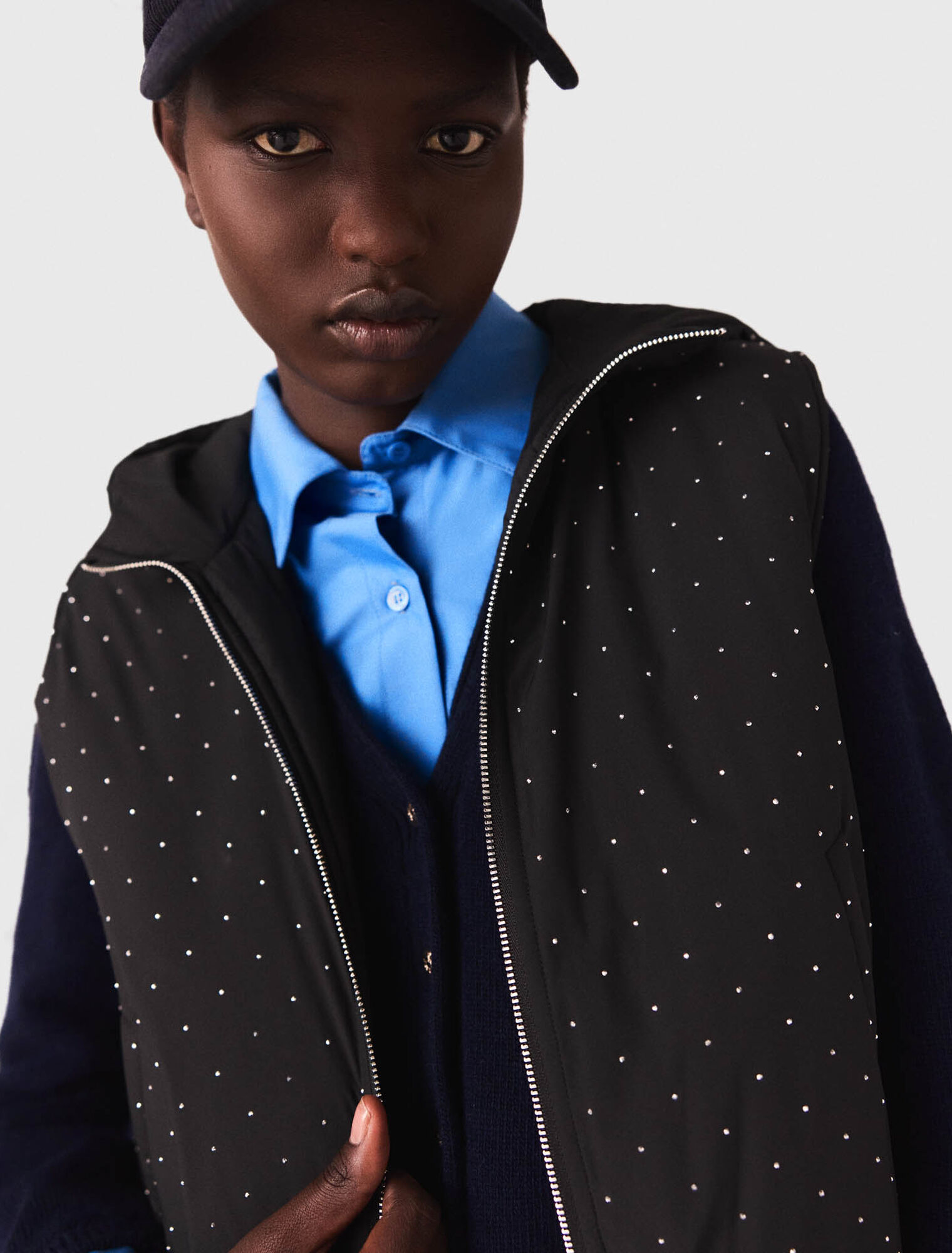 Rhinestone sleeveless puffer vest