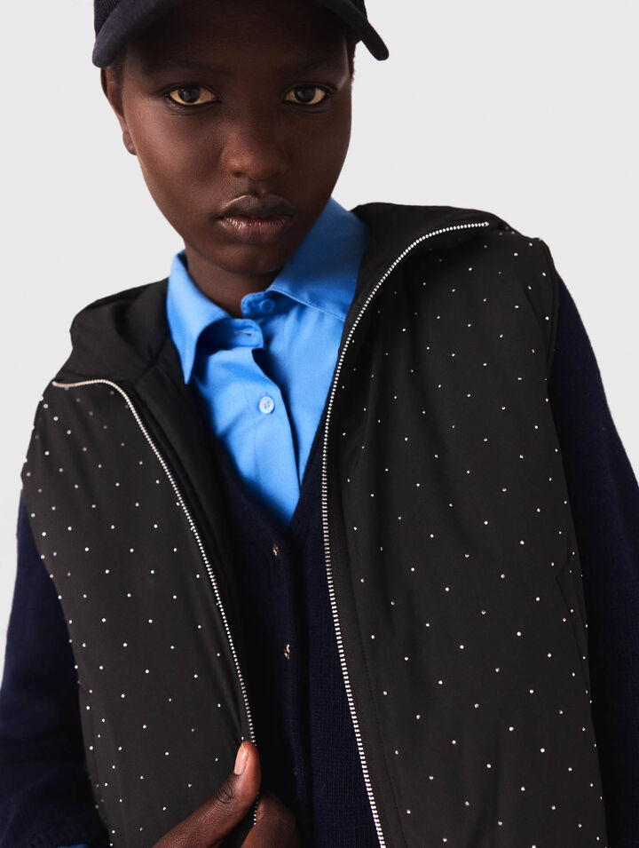 Rhinestone sleeveless puffer jacket