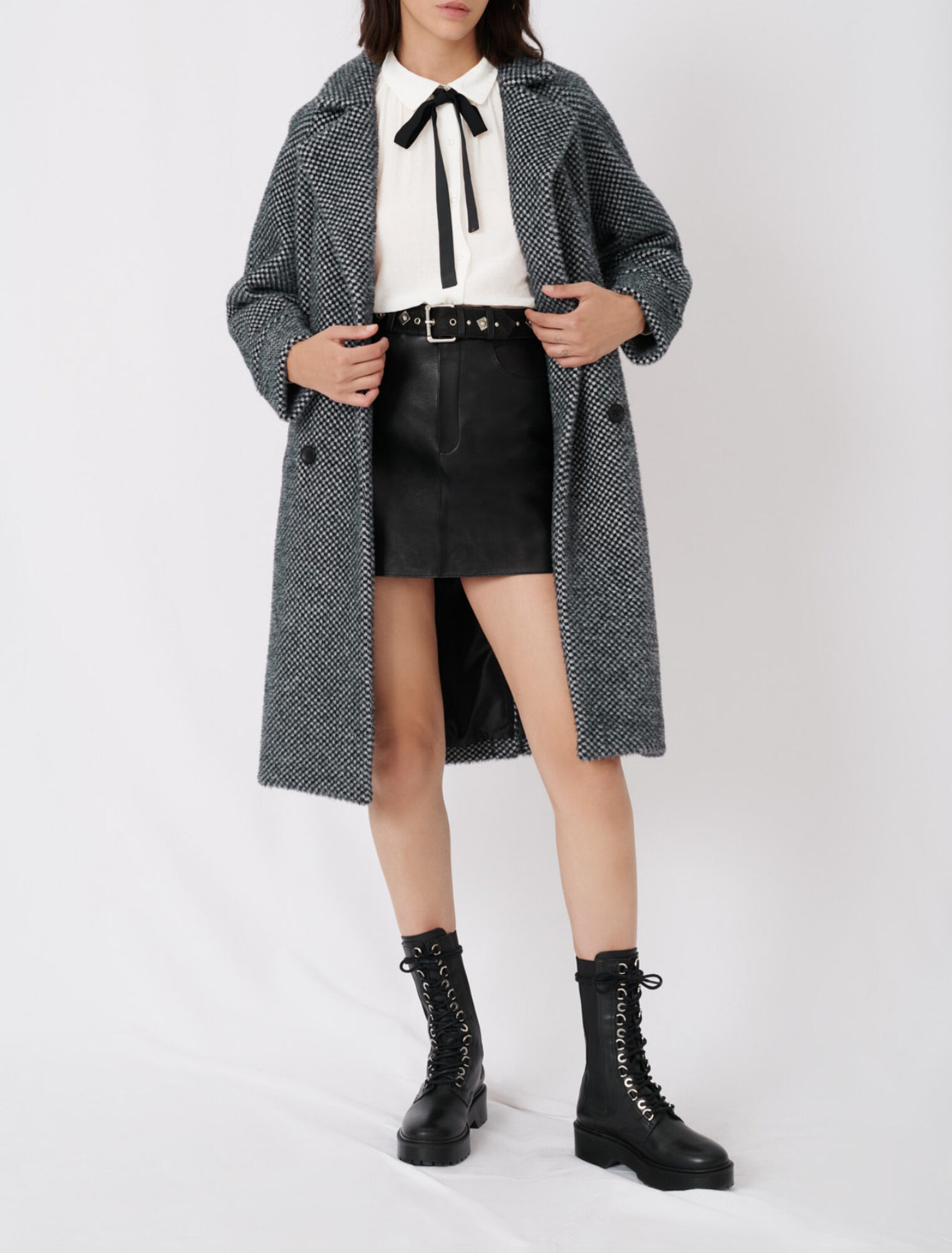 Checked tricotine coat