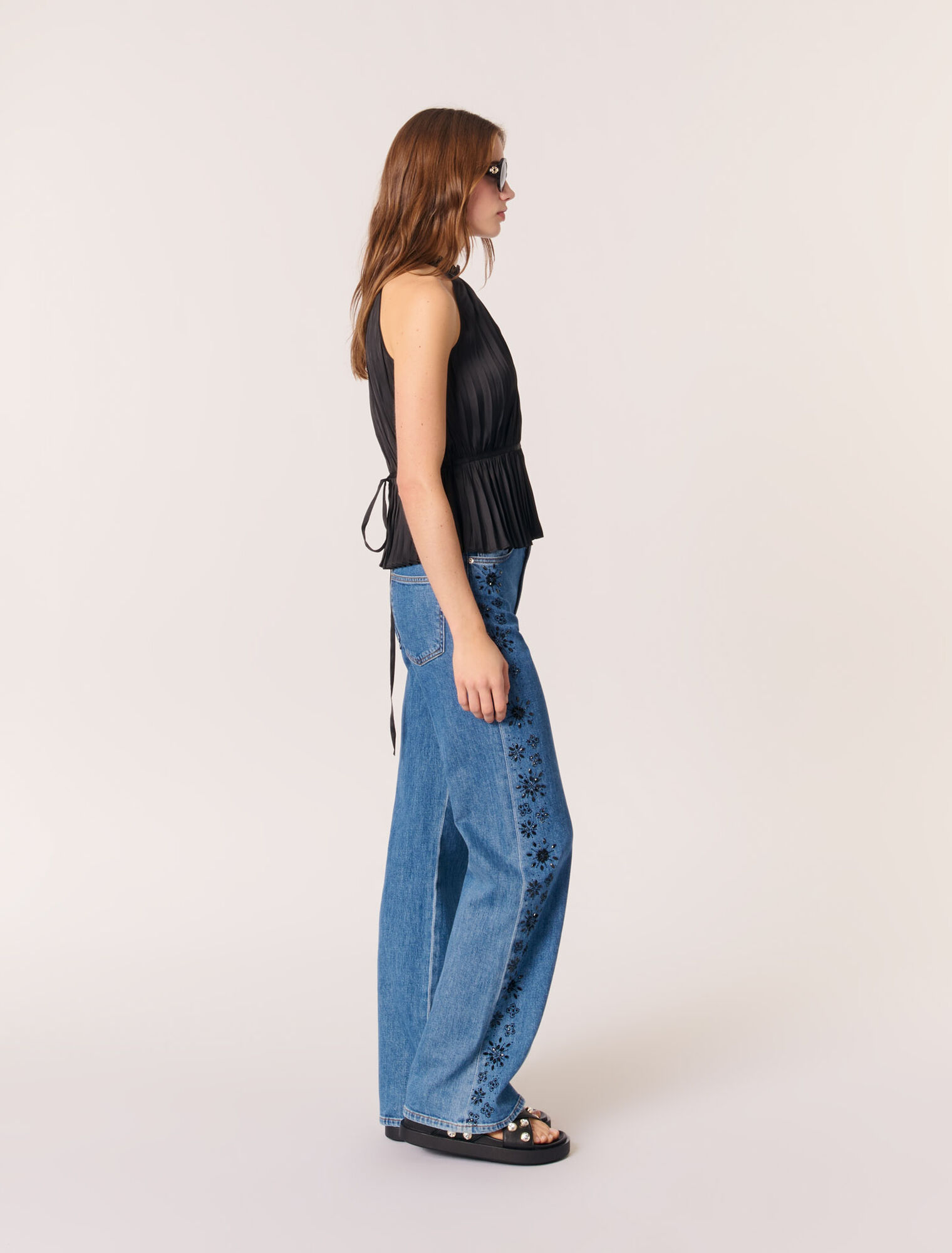 Pleated satin halter top