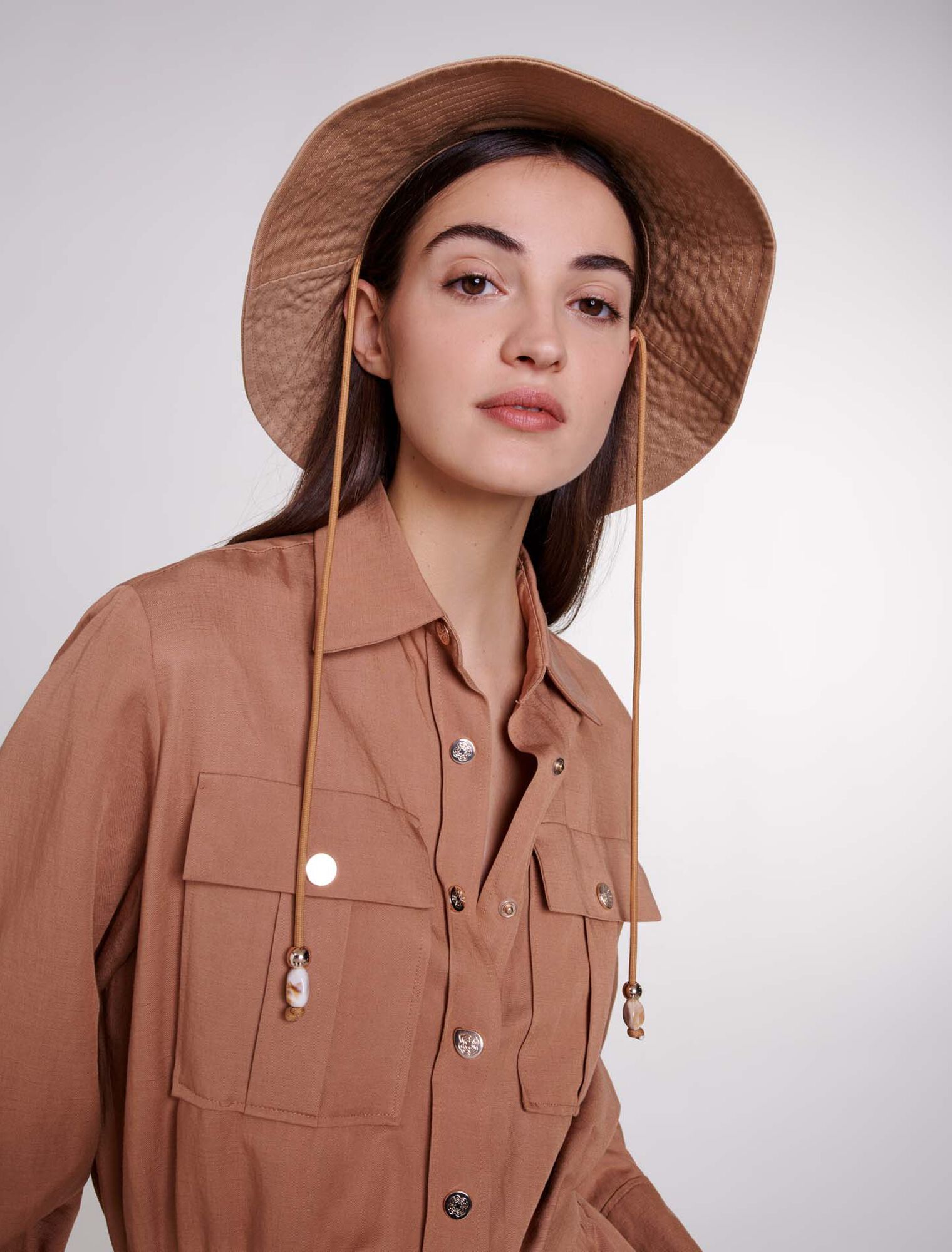 Beaded drawstring bucket hat