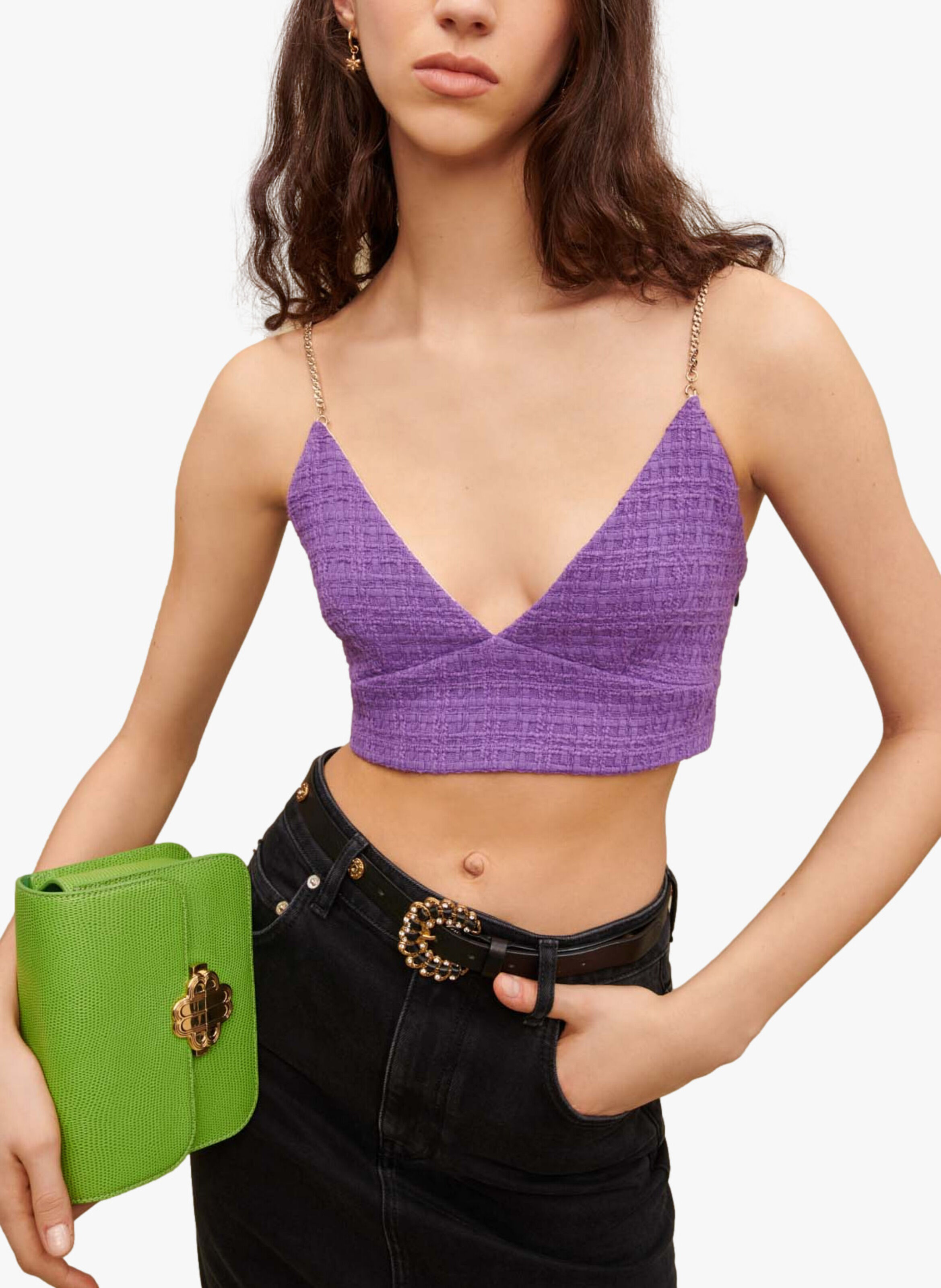 Tweed crop top Purple For Women | Maje