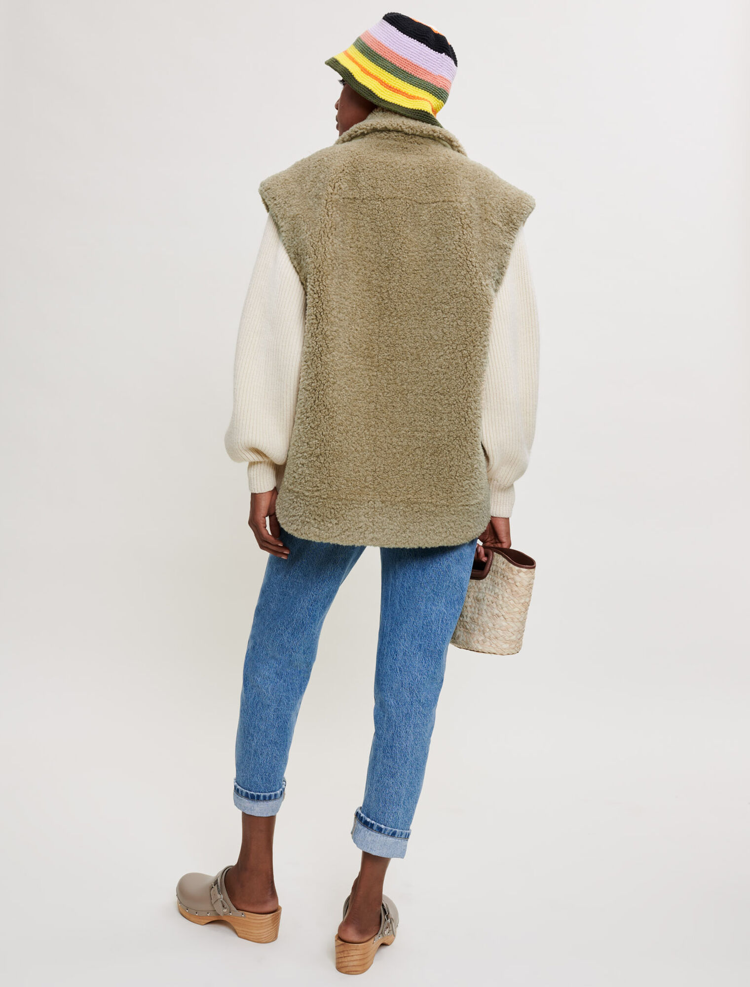 Faux fur and knit jacket