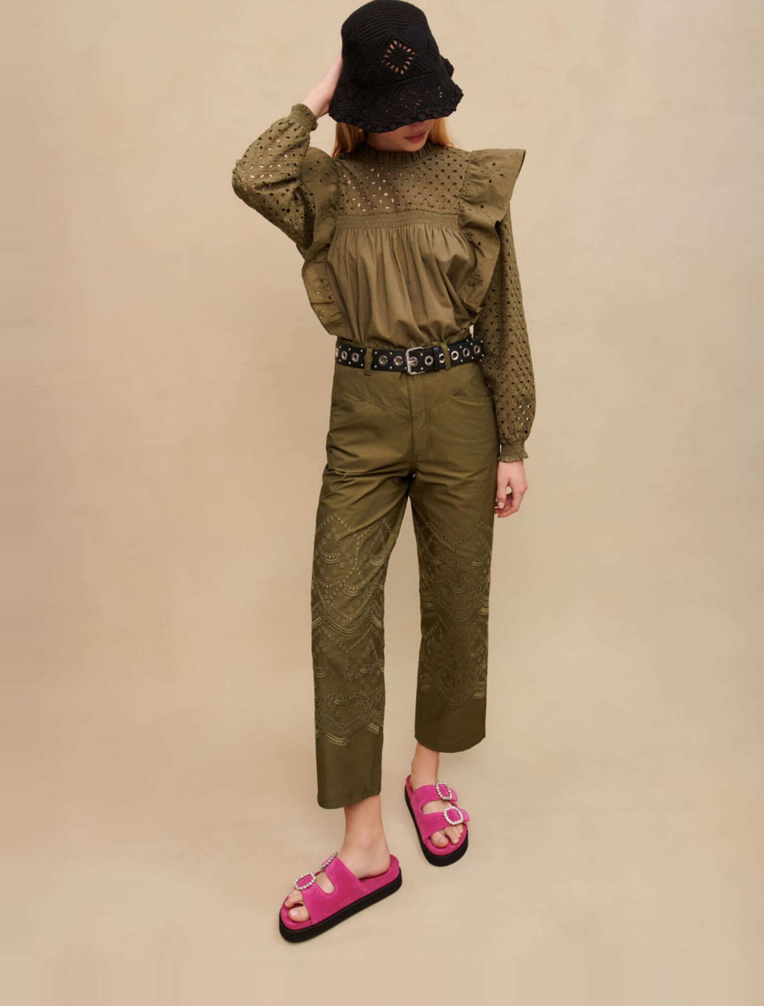 Embroidered cotton pants