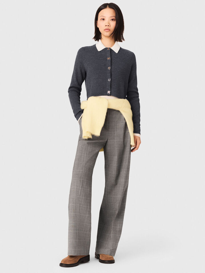 Round-neck rib knit cardigan