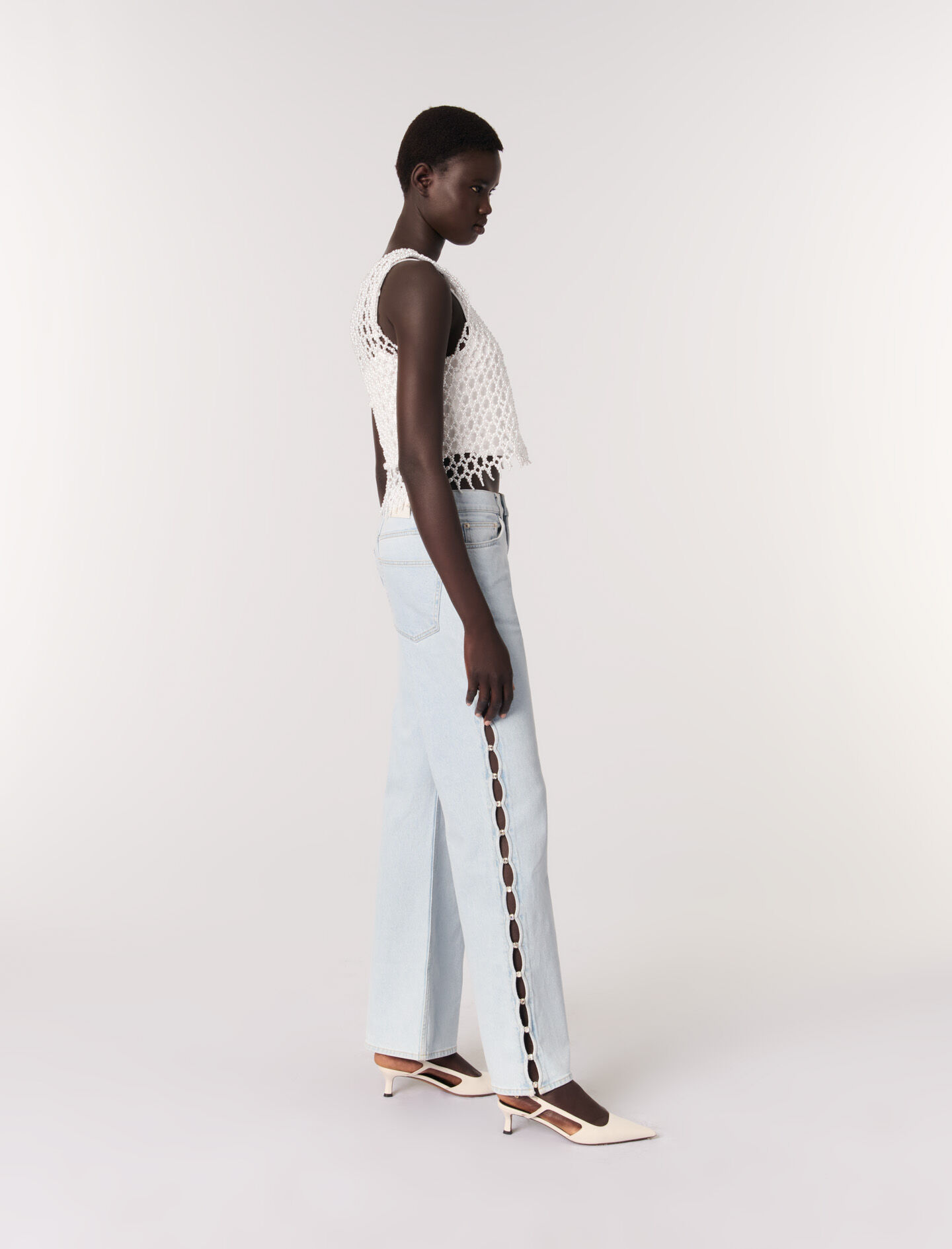 Cropped sleeveless beaded top White For Women | Maje Cropped sleeveless beaded top White For Women | Maje
