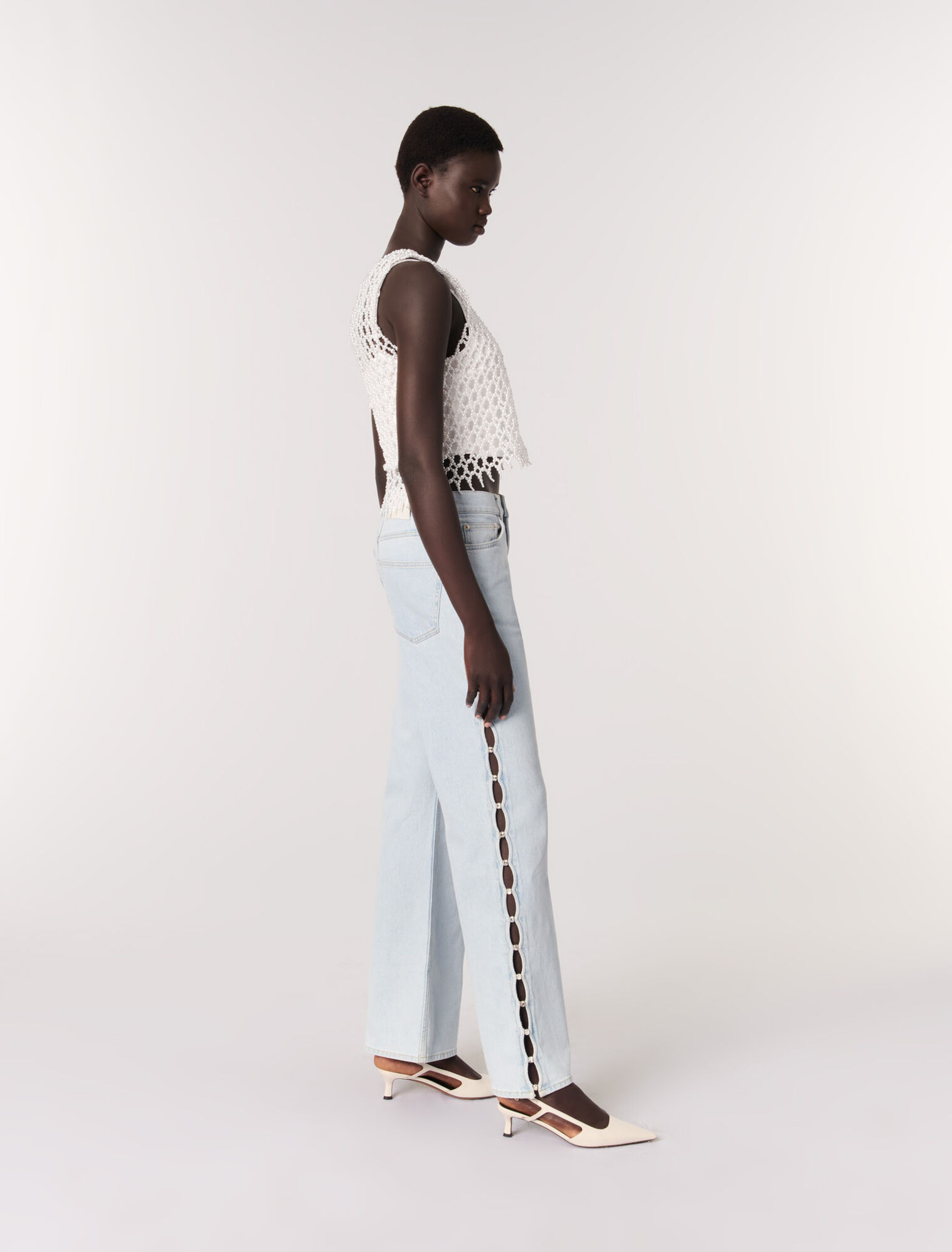 Cropped sleeveless beaded top