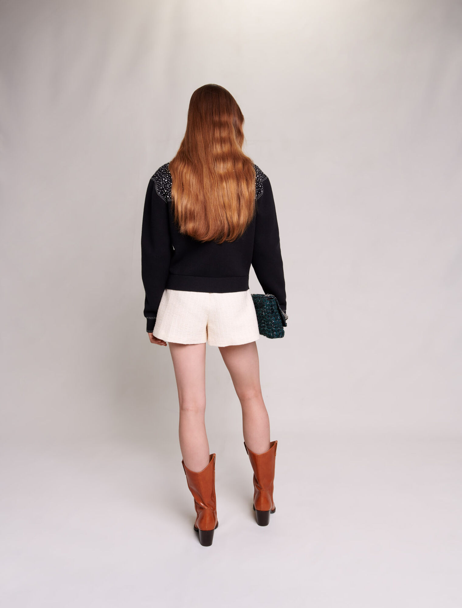 Knit cardigan with rhinestones