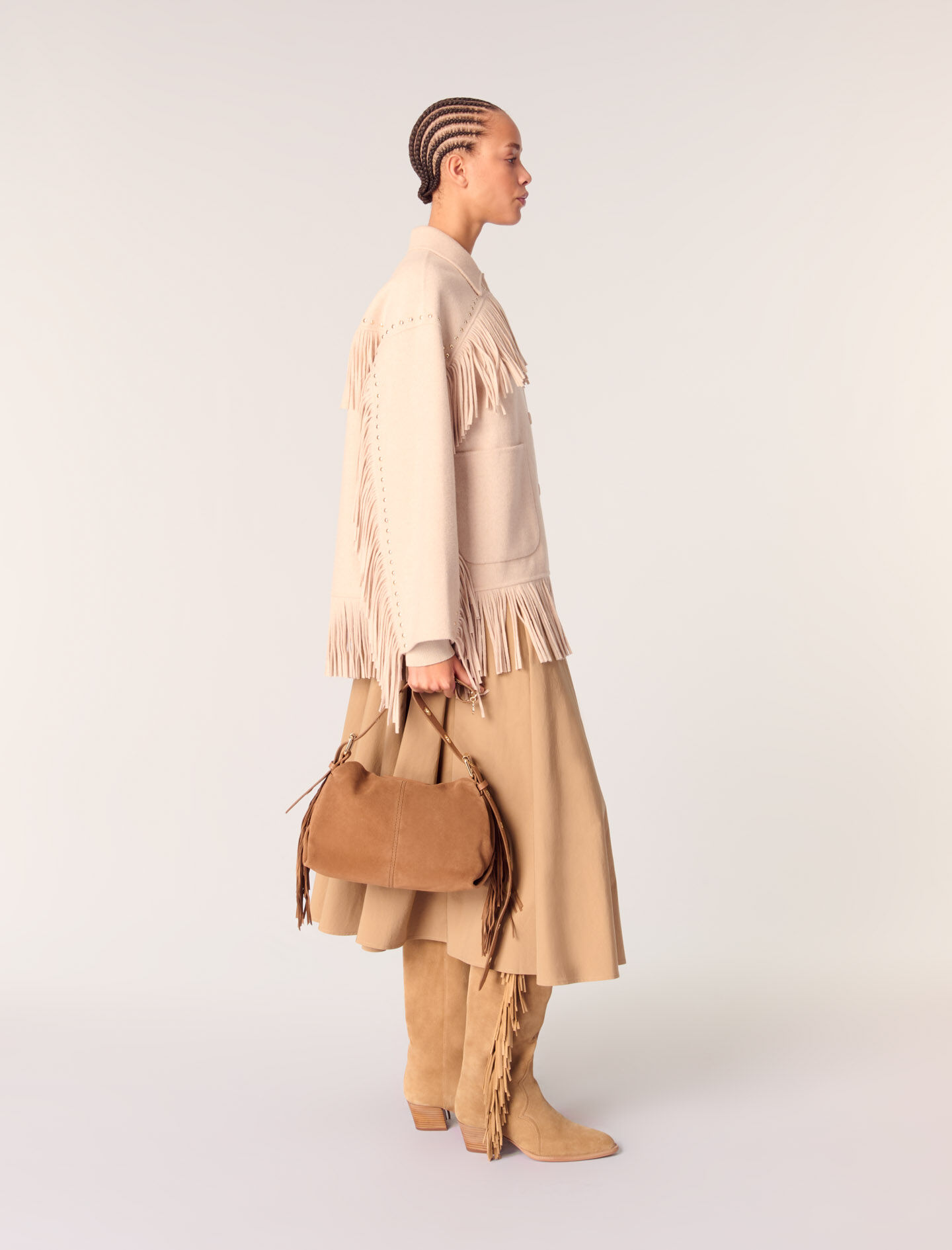 Double-breasted fringed coat Natural For Women | Maje