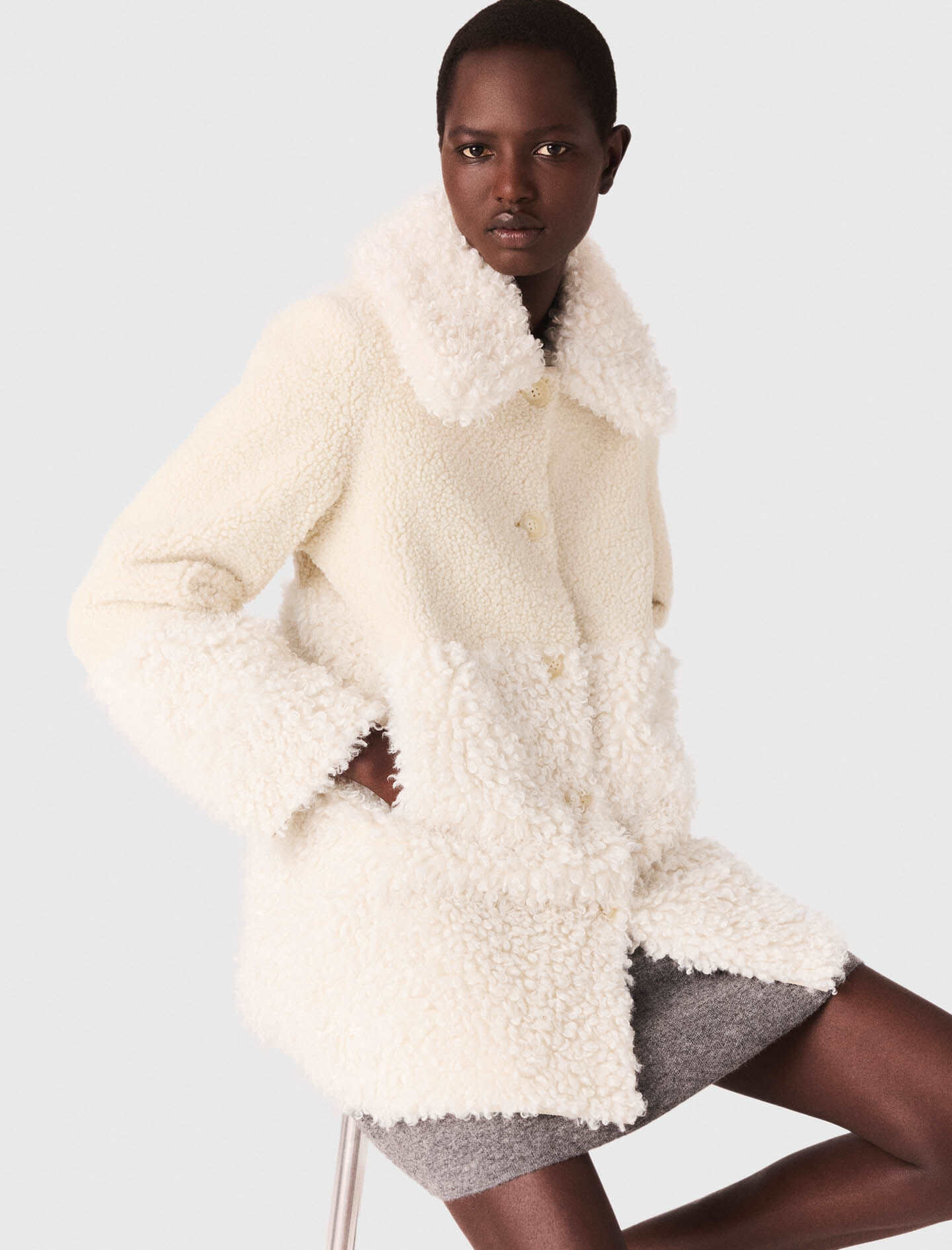 EMBA エンバ HUDSON FURS ミンク ファーコート アイボリー系 M Long faux fur coat White For Women | Maje