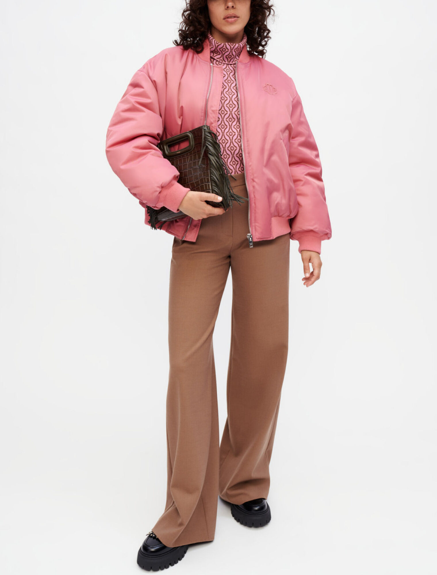 Oversized rosewood bomber jacket