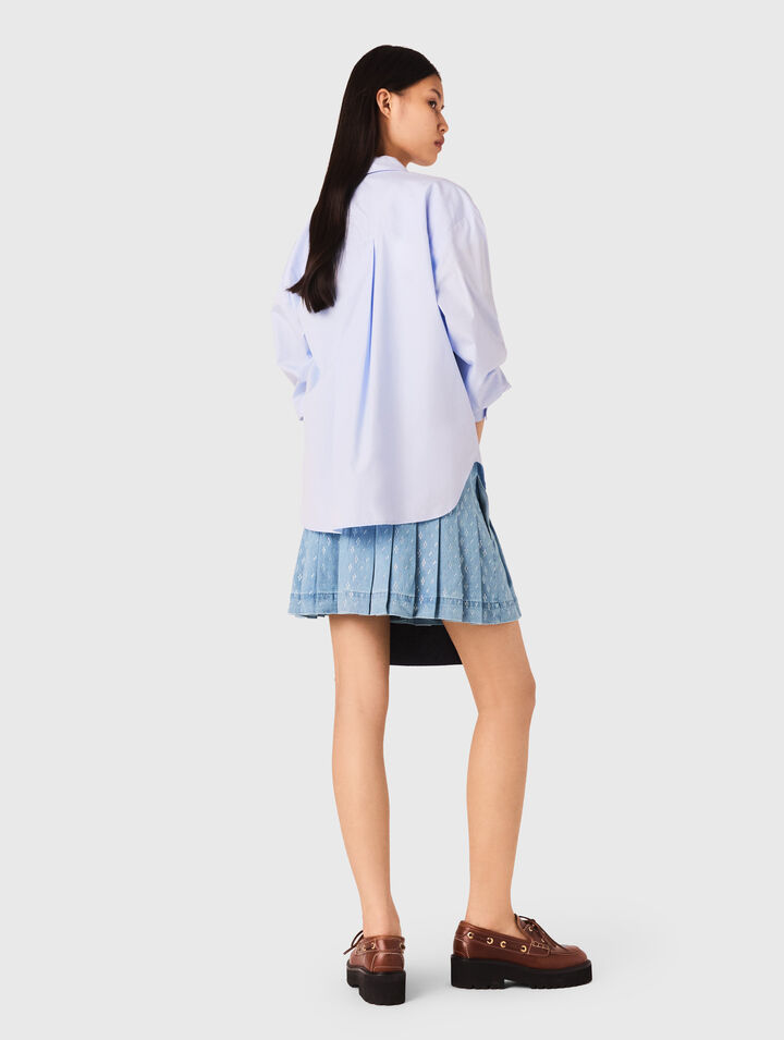 Short pleated denim skirt with strass