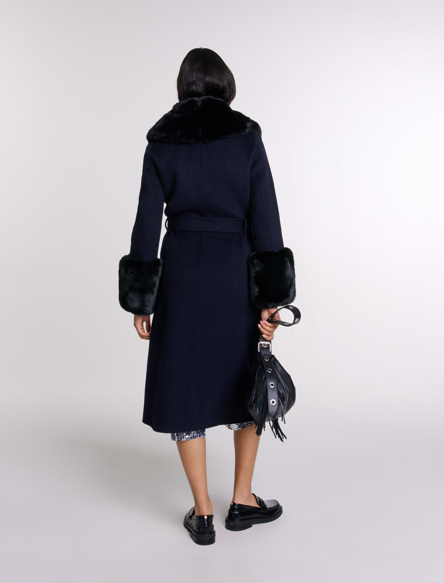 Double-faced faux fur coat Blue For Women | Maje