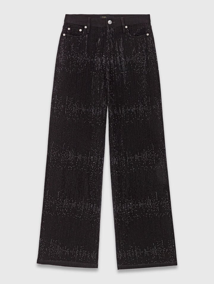 Wide-leg rhinestone jeans